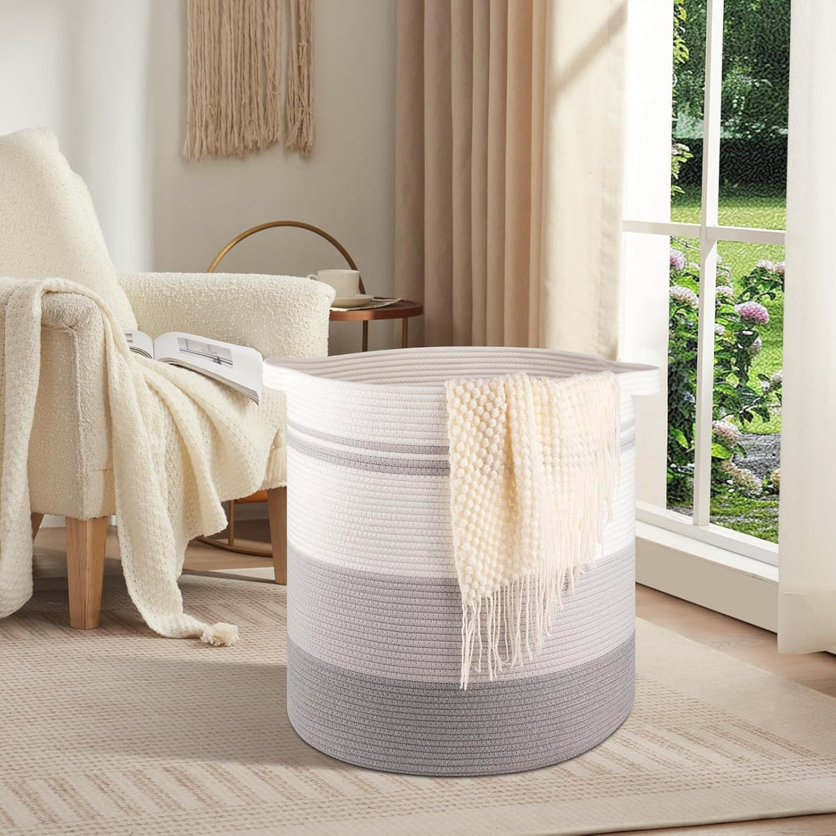OIAHOMY 100L Laundry Hamper - Storage Basket with Handles, Decorative Woven Basket for Living Room