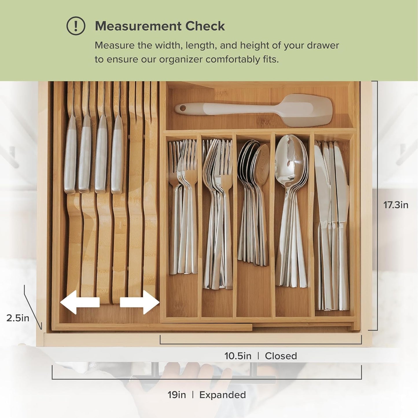 KitchenEdge Premium Silverware, Flatware and Utensil Organizer for Kitchen Drawers, Food-Safe