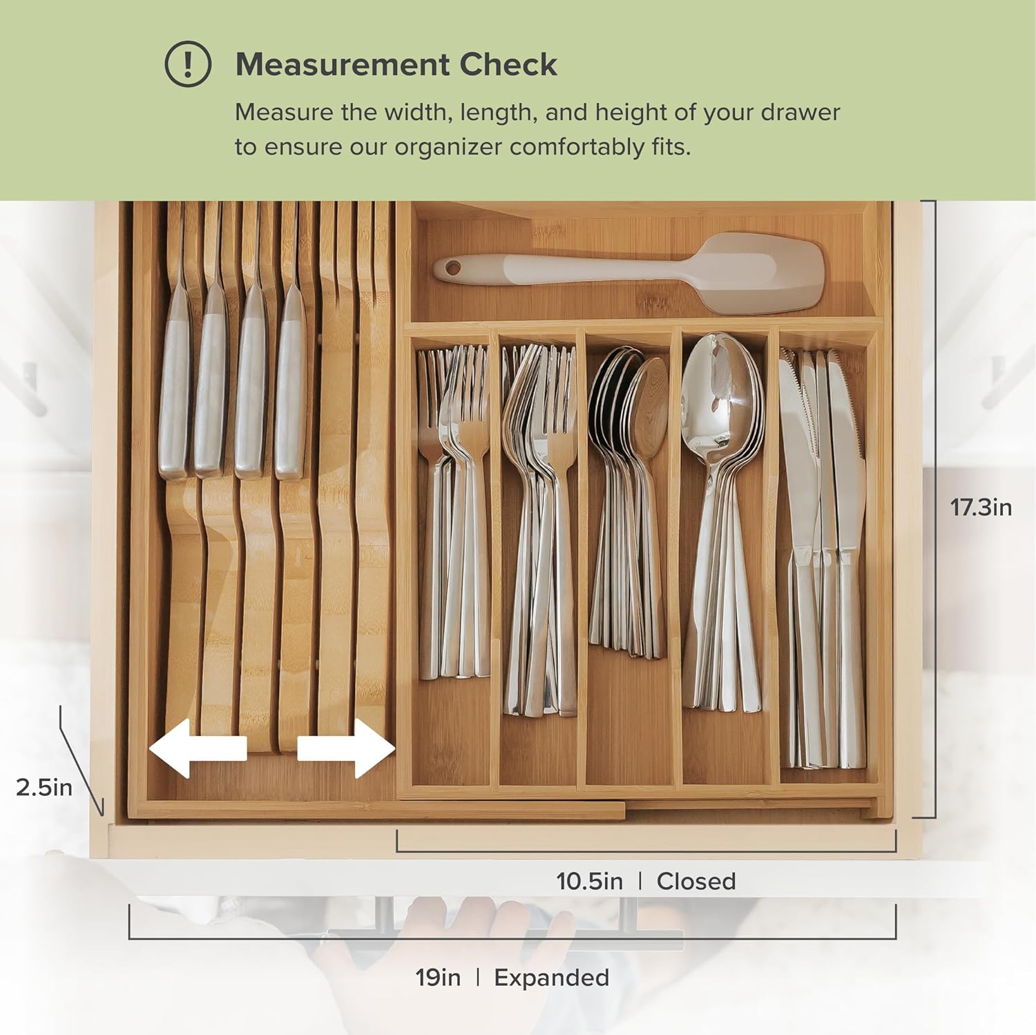 KitchenEdge Premium Silverware, Flatware and Utensil Organizer for Kitchen Drawers, Food-Safe