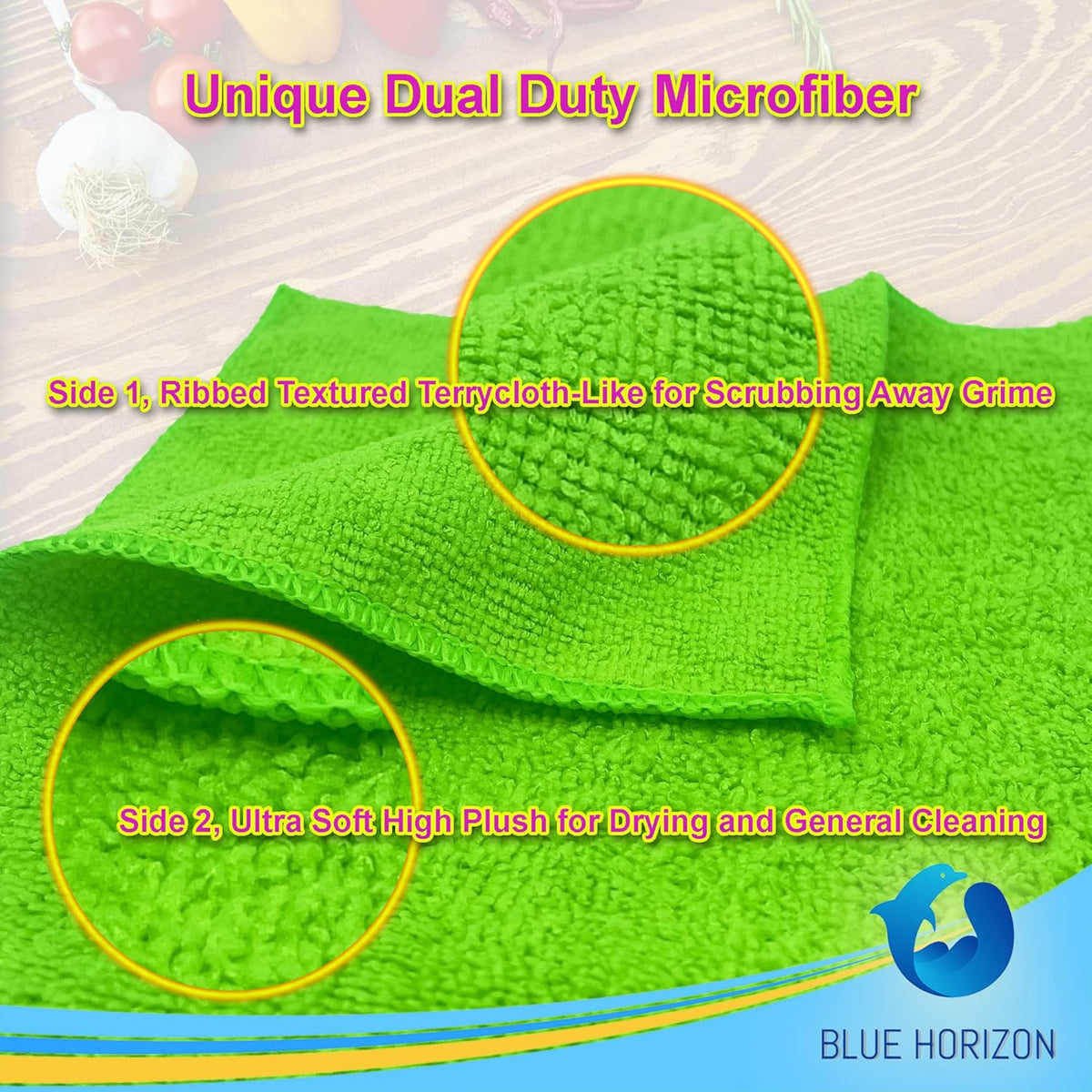 Blue Horizon Microfiber Cleaning Towels, 36-Pack, Ultra Soft Plush Washcloth, Professional Grade