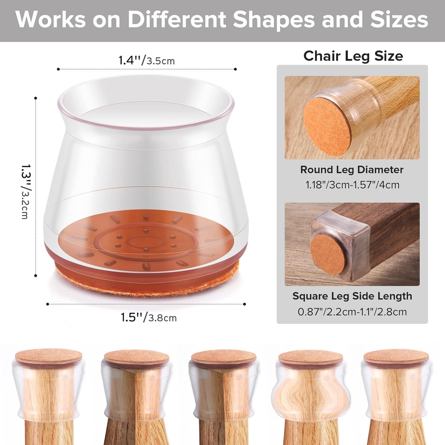 Upgraded Silicone Chair Leg Floor Protectors for Hardwood Floors, Furniture Sliders, Felt Bottom