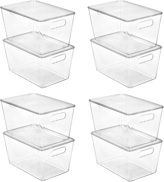 Vtopmart 8 Pack Clear Stackable Storage Bins with Lids, Large Plastic Containers with Handle for