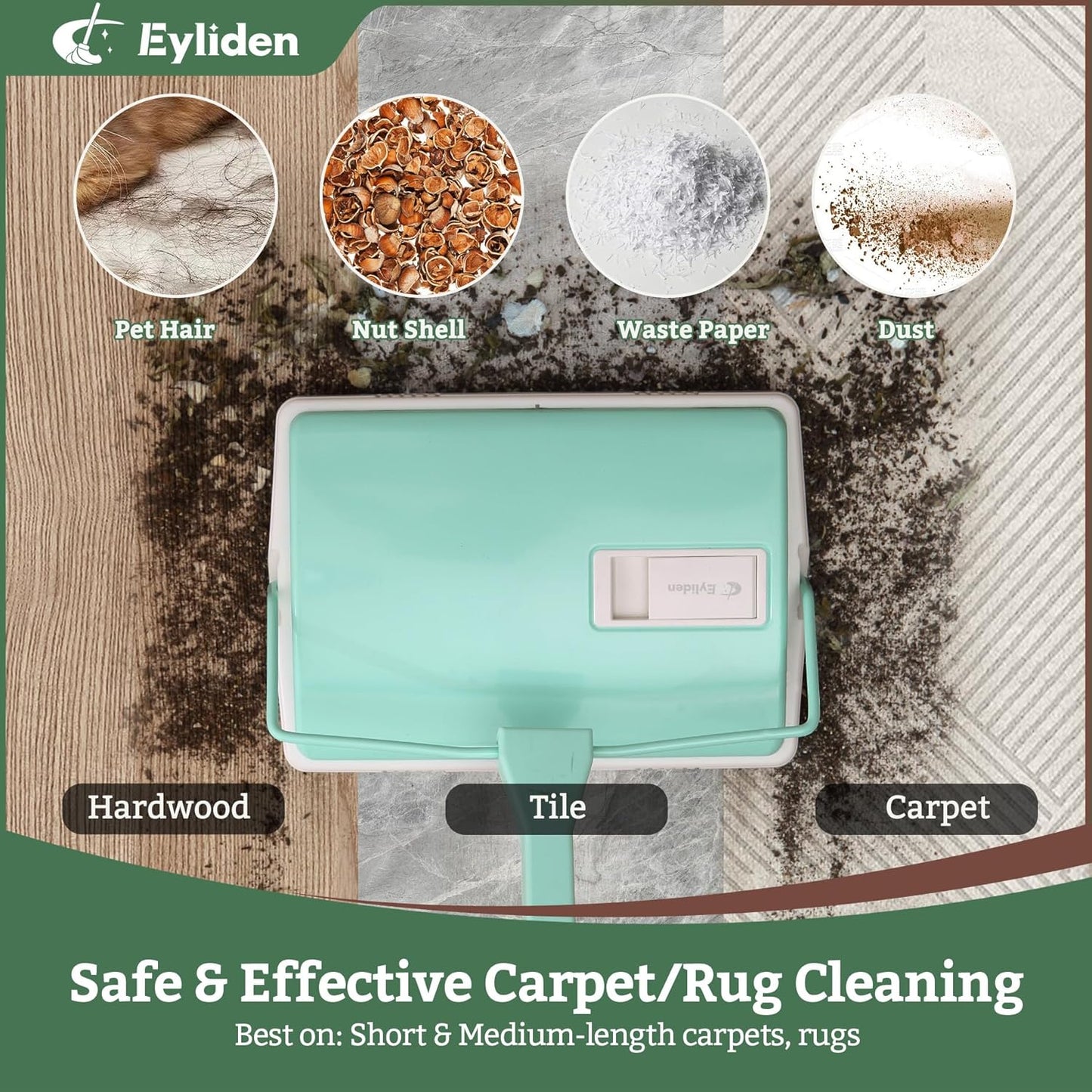 Eyliden X-Large Carpet Sweeper - Quiet Manual Sweeper for Carpets & Rugs | 1 Extra Refill Roller