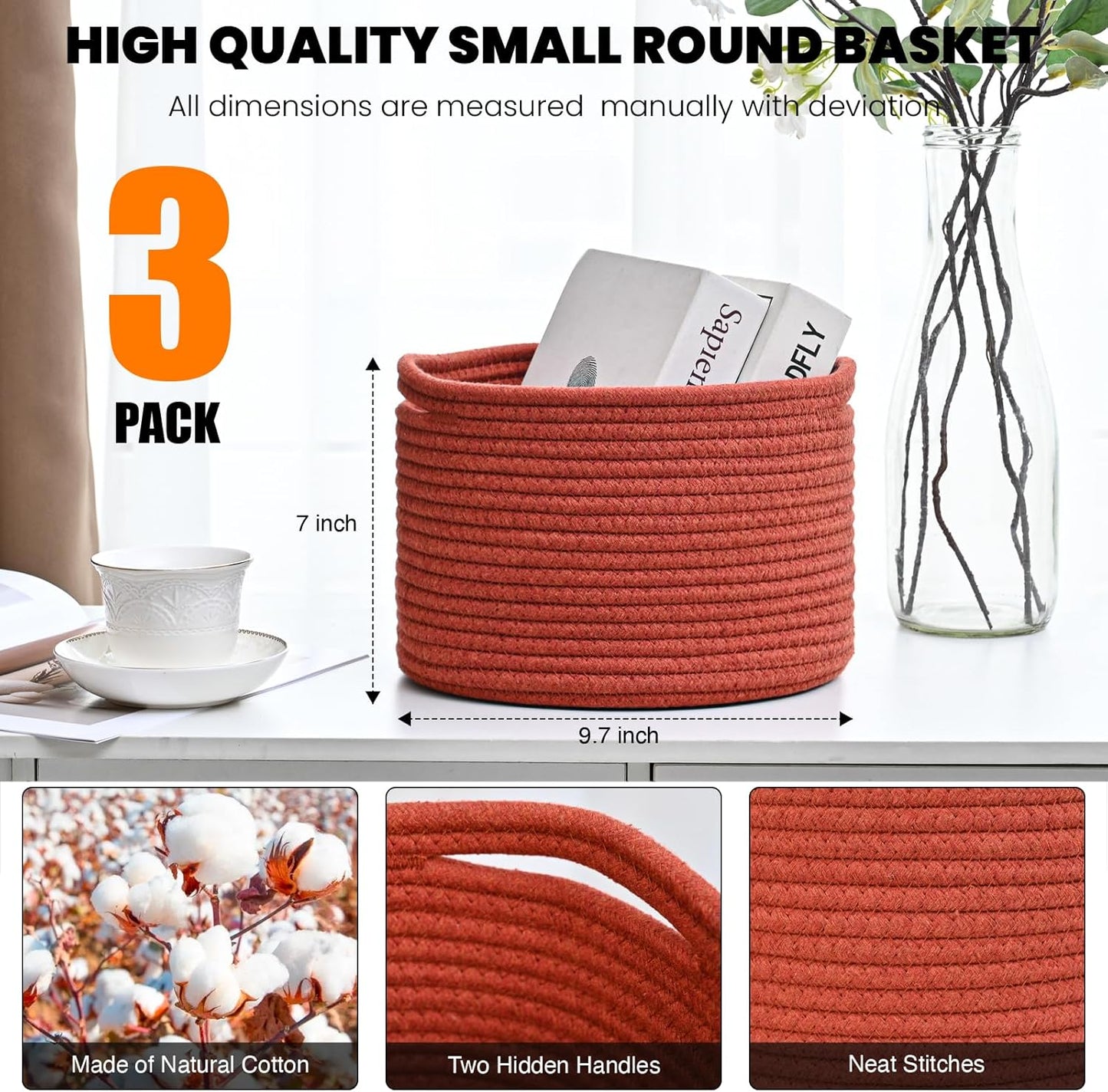 Small Storage Baskets for Organizing, Organizer Bins for Shelves, Small Woven Baskets for Storage