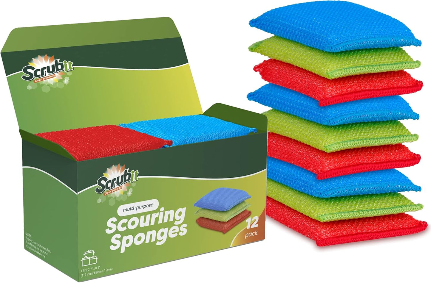 SCRUBIT Multi-Purpose Dish Scrub Sponge, Non Scratch Scouring Pads, Cleaning Sponges for pots &