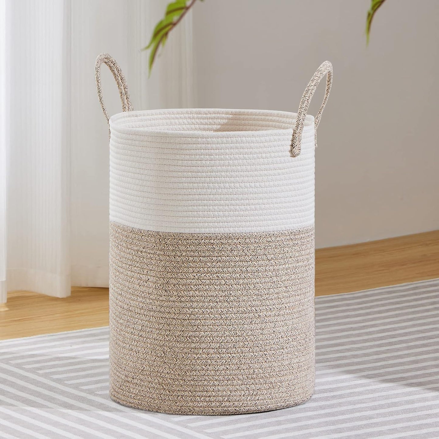 VIPOSCO Large Laundry Hamper, Tall Woven Rope Storage Basket for Blanket, Toys, Dirty Clothes in