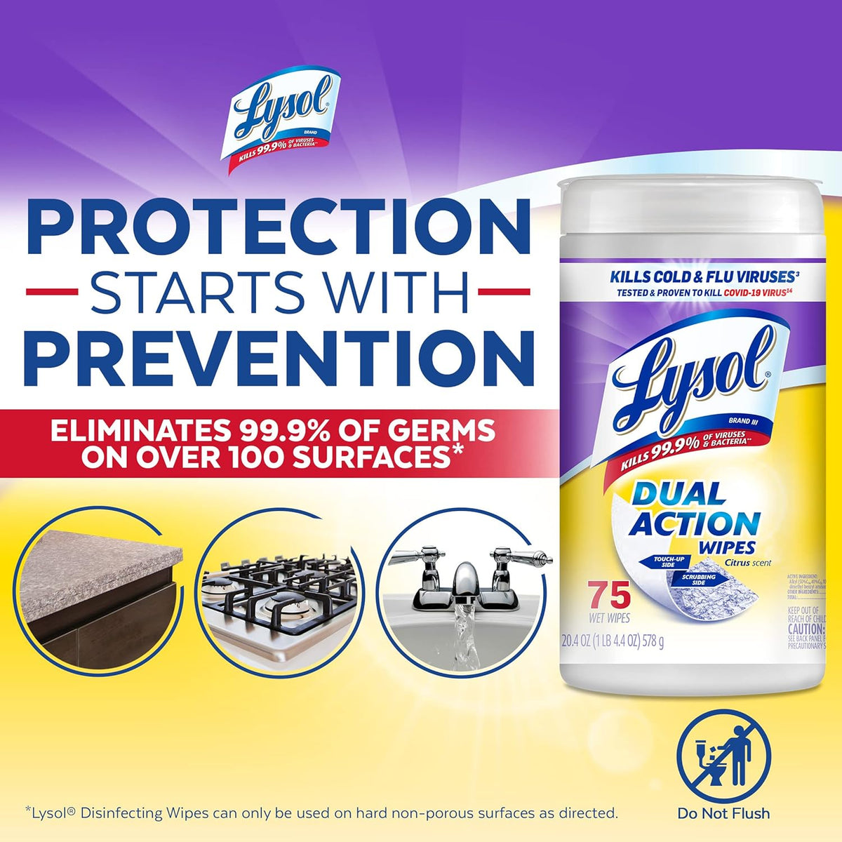 Lysol Dual Action Disinfectant Wipes, Multi-Surface Antibacterial Scrubbing Wipes, For Disinfecting