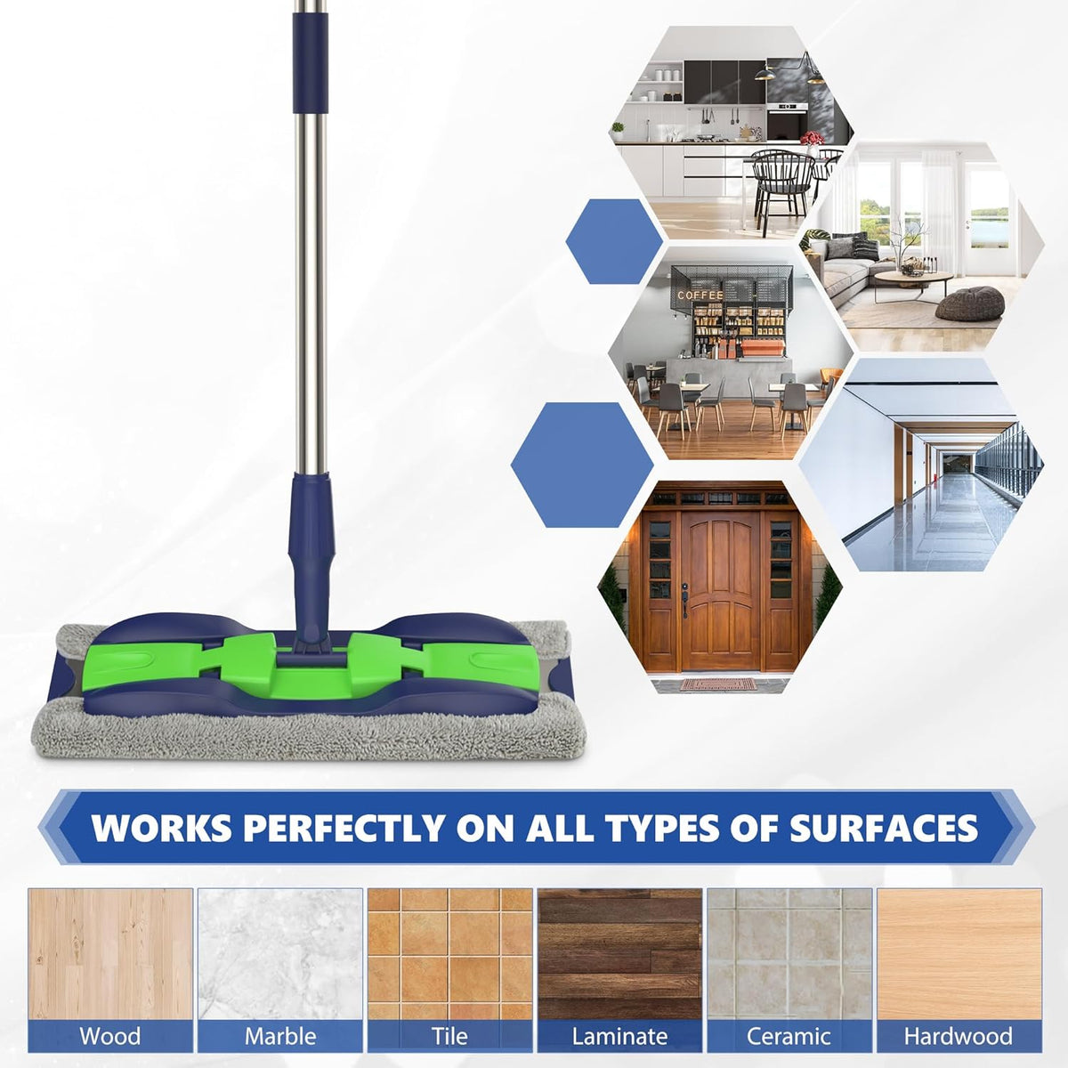 MEXERRIS Microfiber Mops for Hardwood Laminate Tile Floor Cleaning: Stainless Steel Handle - 4