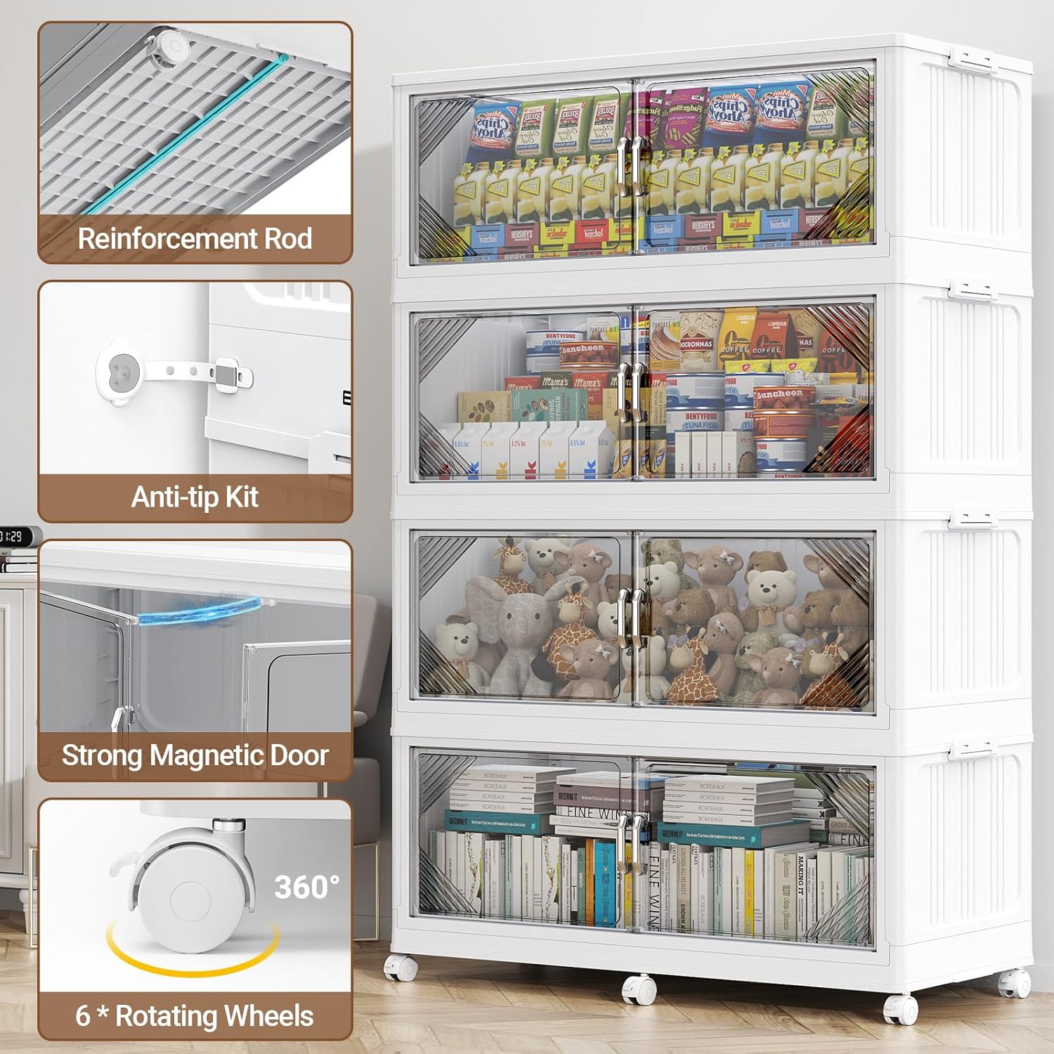 220Gal Plastic Stackable Storage Bins with Lid, 880QT Extra Large Closet Organizers Collapsible