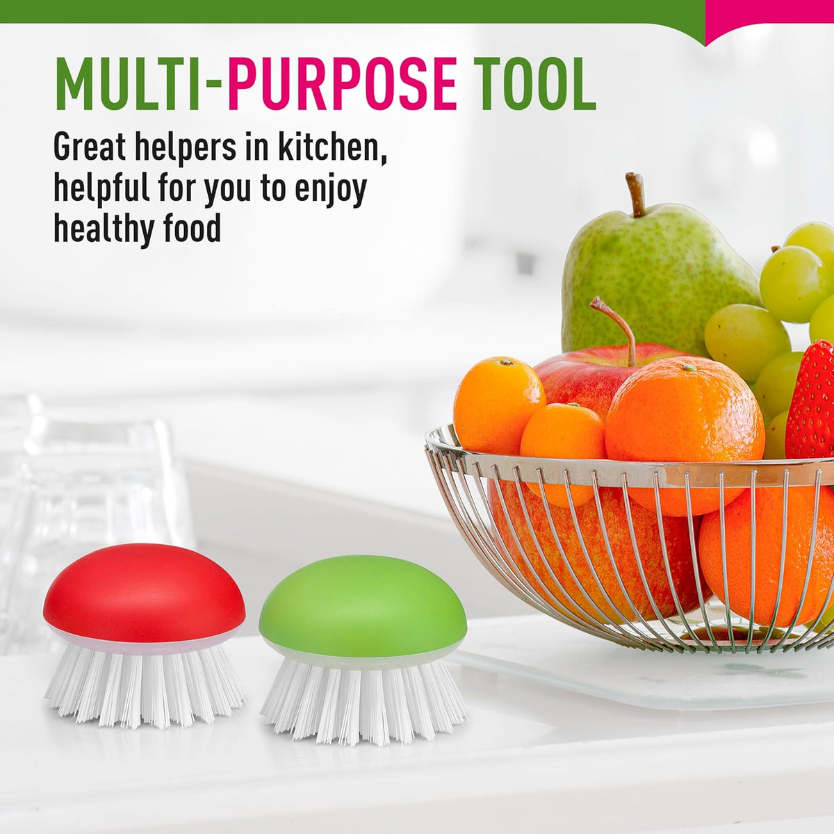 Vegetable Brush Scrubber for Food – 2Pcs Set Fruit and Veggie Brush – Silicone Top and Ultra-Strong