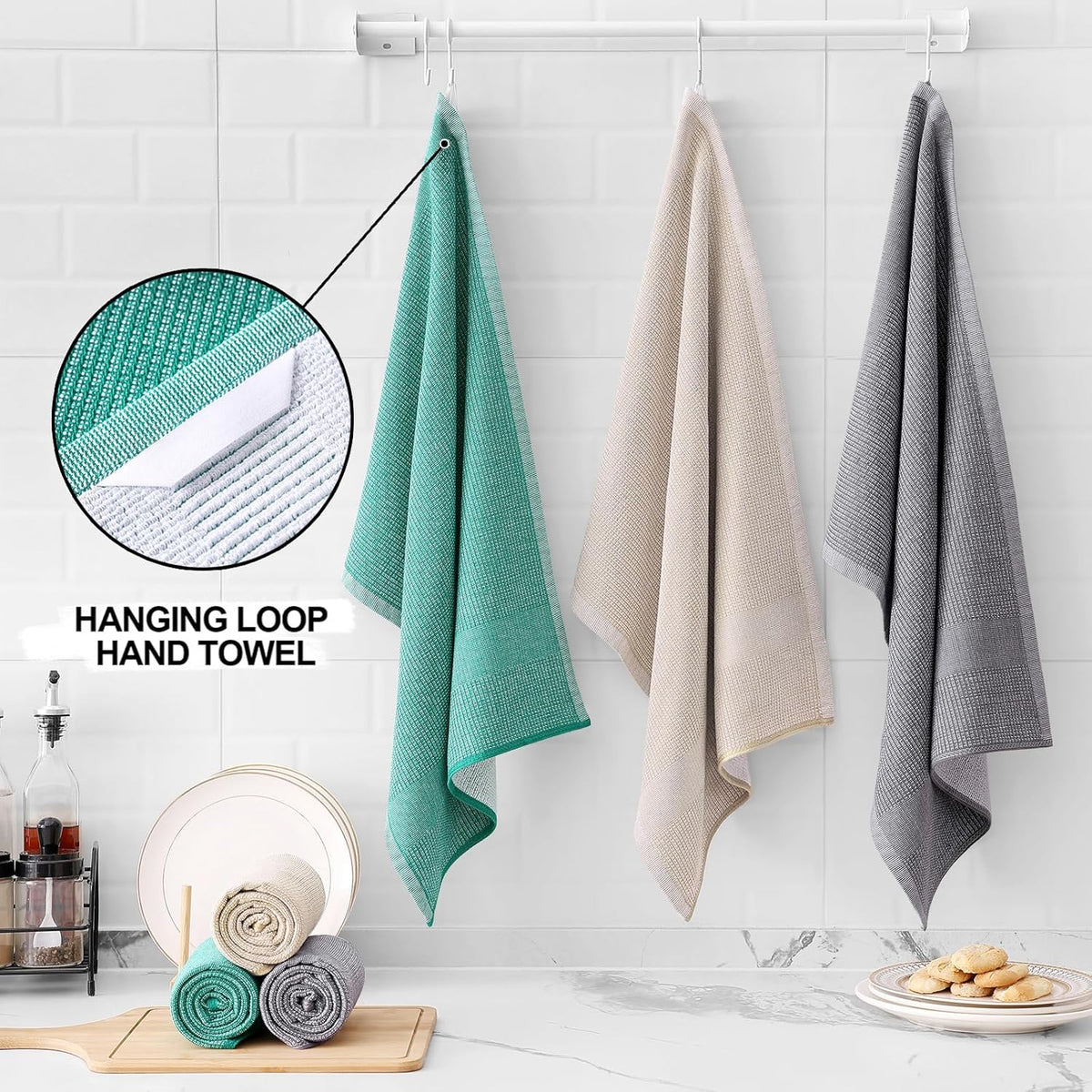 Homaxy Premium Kitchen Towels(18”x 28”, 6 Pack), Large Cotton Kitchen Hand Towels, Flat and Terry