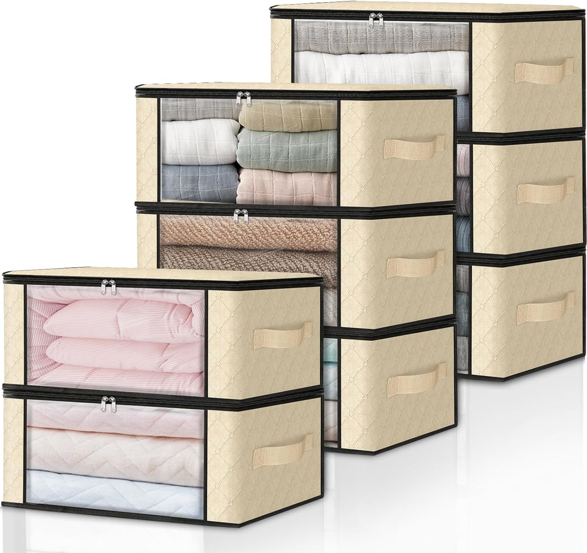 HomeHacks Storage 8-Pack Clothes Organizer Storage Bags Foldable Storage Box with Large Clear
