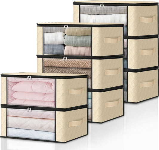 HomeHacks Storage 8-Pack Clothes Organizer Storage Bags Foldable Storage Box with Large Clear