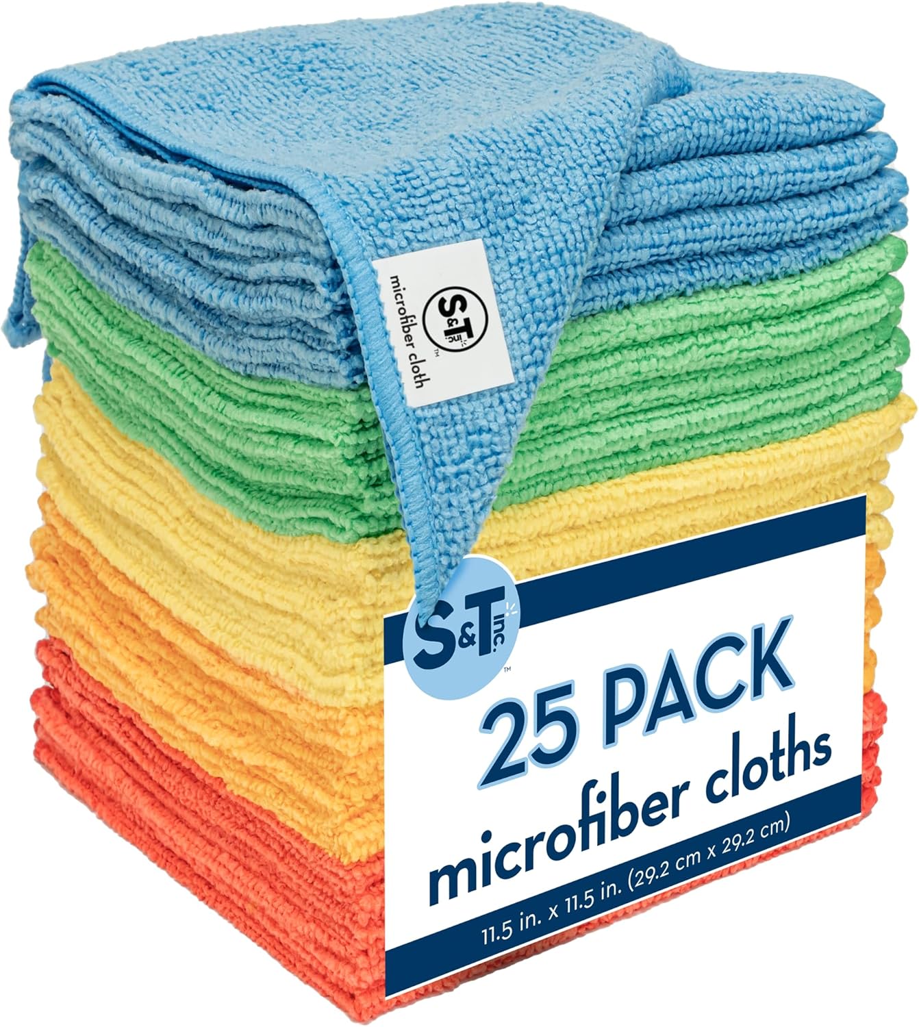 S&T INC. 25 Pack Microfiber Cleaning Cloth, Bulk Towels for Home, Reusable Microfiber Towels for