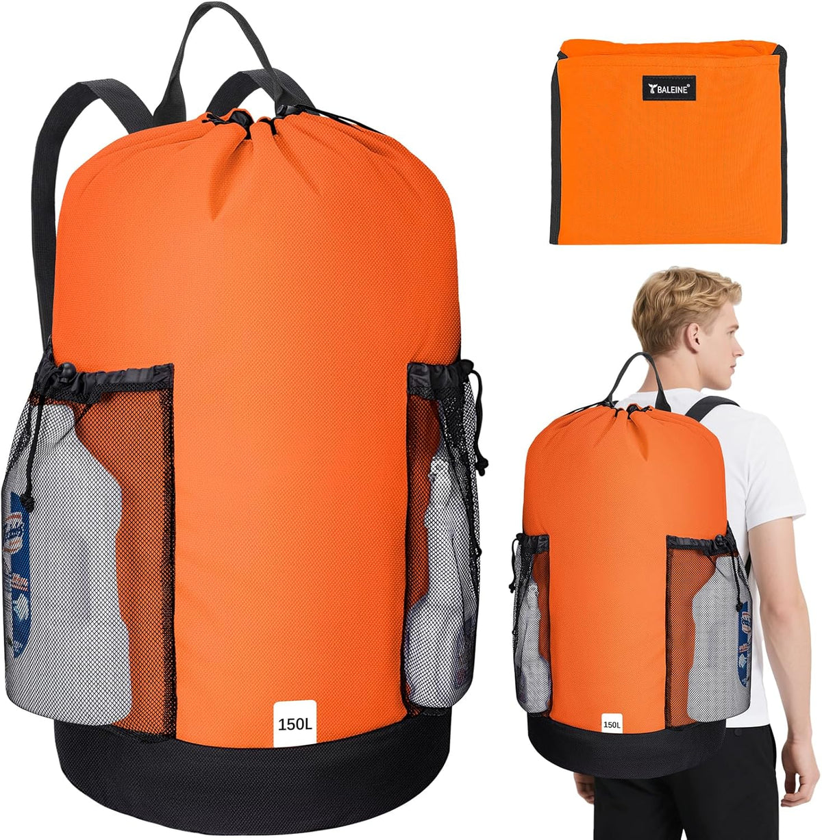 BALEINE 150L Laundry Bag Backpack, 900D Oxford Fabric Large Travel Laundry Bags with Shoulder