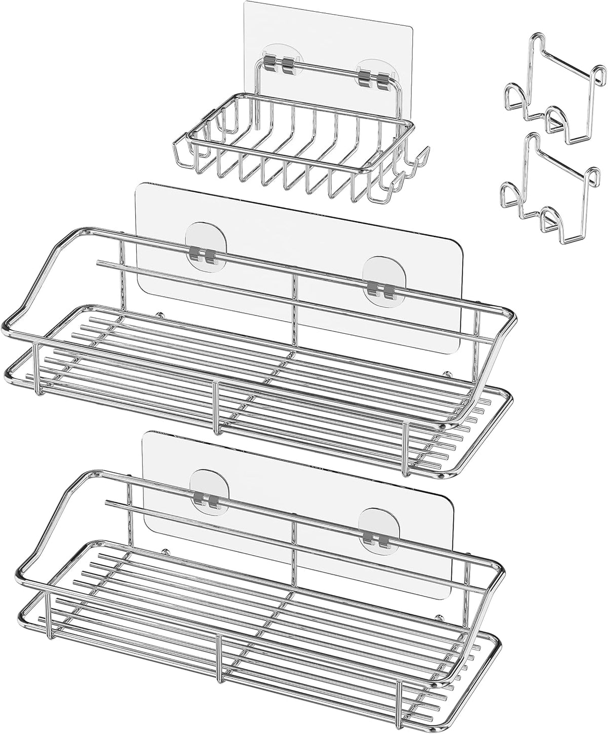 Nieifi Shower Caddy Shelf with Hooks Storage Rack Organizer Adhesive Stainless Steel without