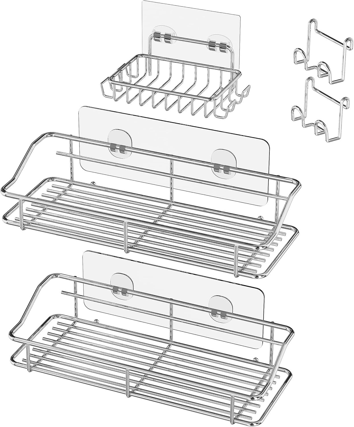 Nieifi Shower Caddy Shelf with Hooks Storage Rack Organizer Adhesive Stainless Steel without