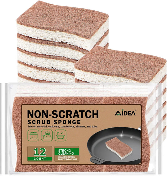 AIDEA Sponges Non Scratch, 12Count, Natural Sponge for Non Stick Cookware, Sponges Kitchen