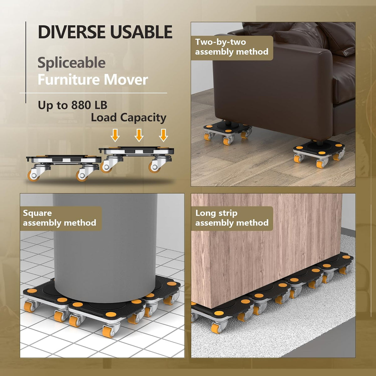 ONEON Furniture Mover Pro Set - Enhanced Dolly and Lifter with Custom TPE Wheels for Easy Furniture