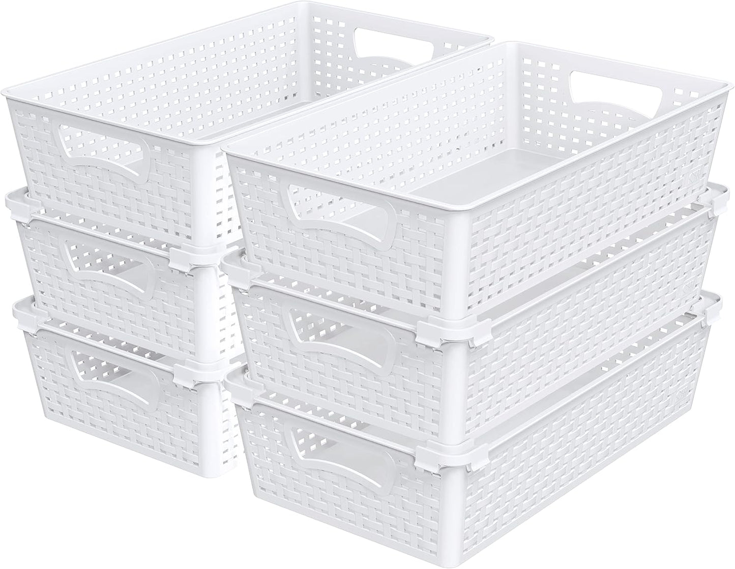 Simple Houseware Plastic Stackable Storage Basket Pantry Organizer, 6 Pack, 14.5" x 8.5" x 3.5"