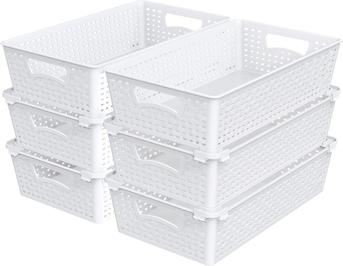 Simple Houseware Plastic Stackable Storage Basket Pantry Organizer, 6 Pack, 14.5" x 8.5" x 3.5"