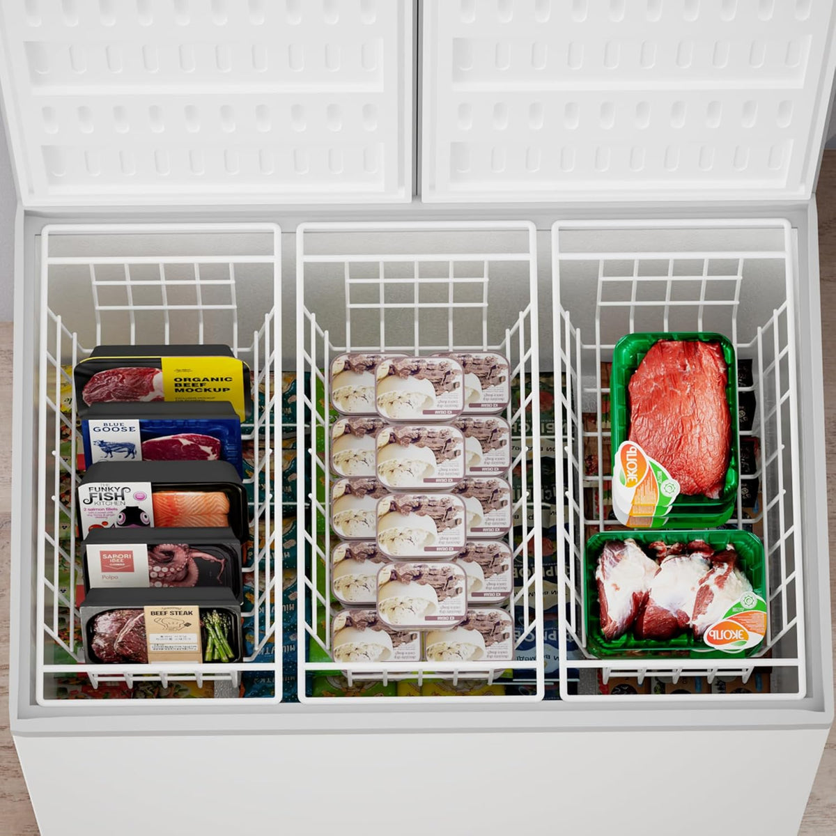 SANNO Chest Freezer Baskets Organizer, Deep Freezer Baskets Bin Sturdy Metal Wire freezer storage