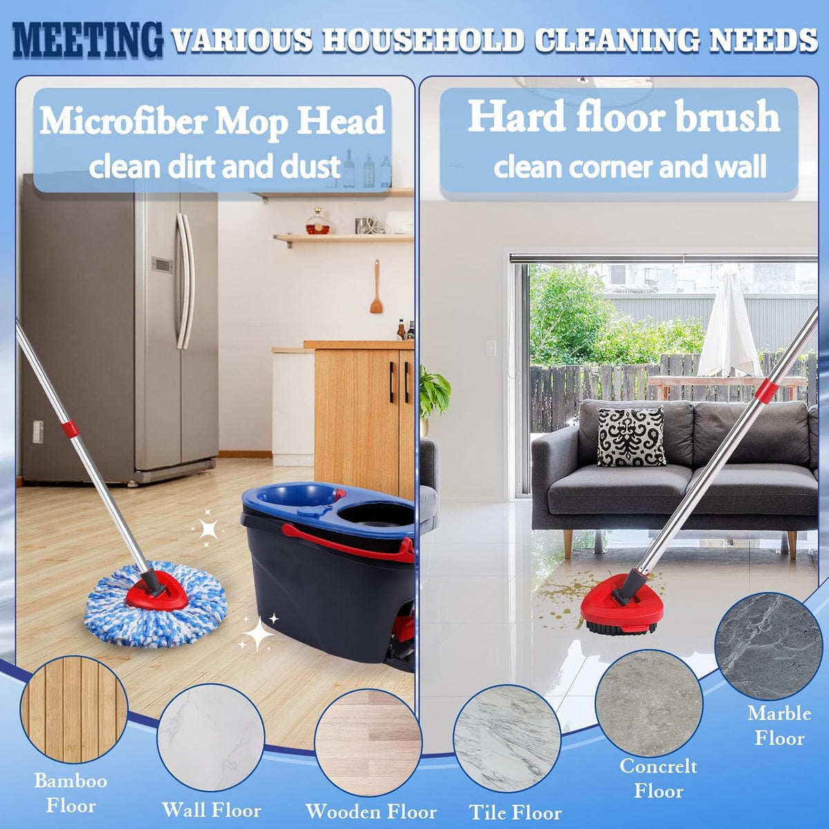 4 Pack Spin Mop Replacements Head Compatible for Oceda RinseClean 2-Tank System,Microfiber Spin Mop