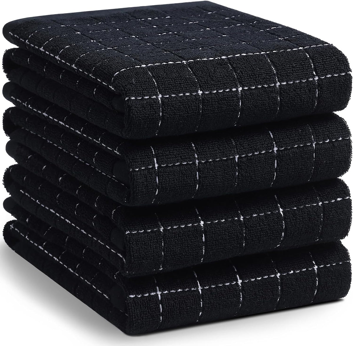 Homaxy 100% Cotton Terry Kitchen Towels(Black, 20 x 28 inches), Checkered Designed, Soft and Super