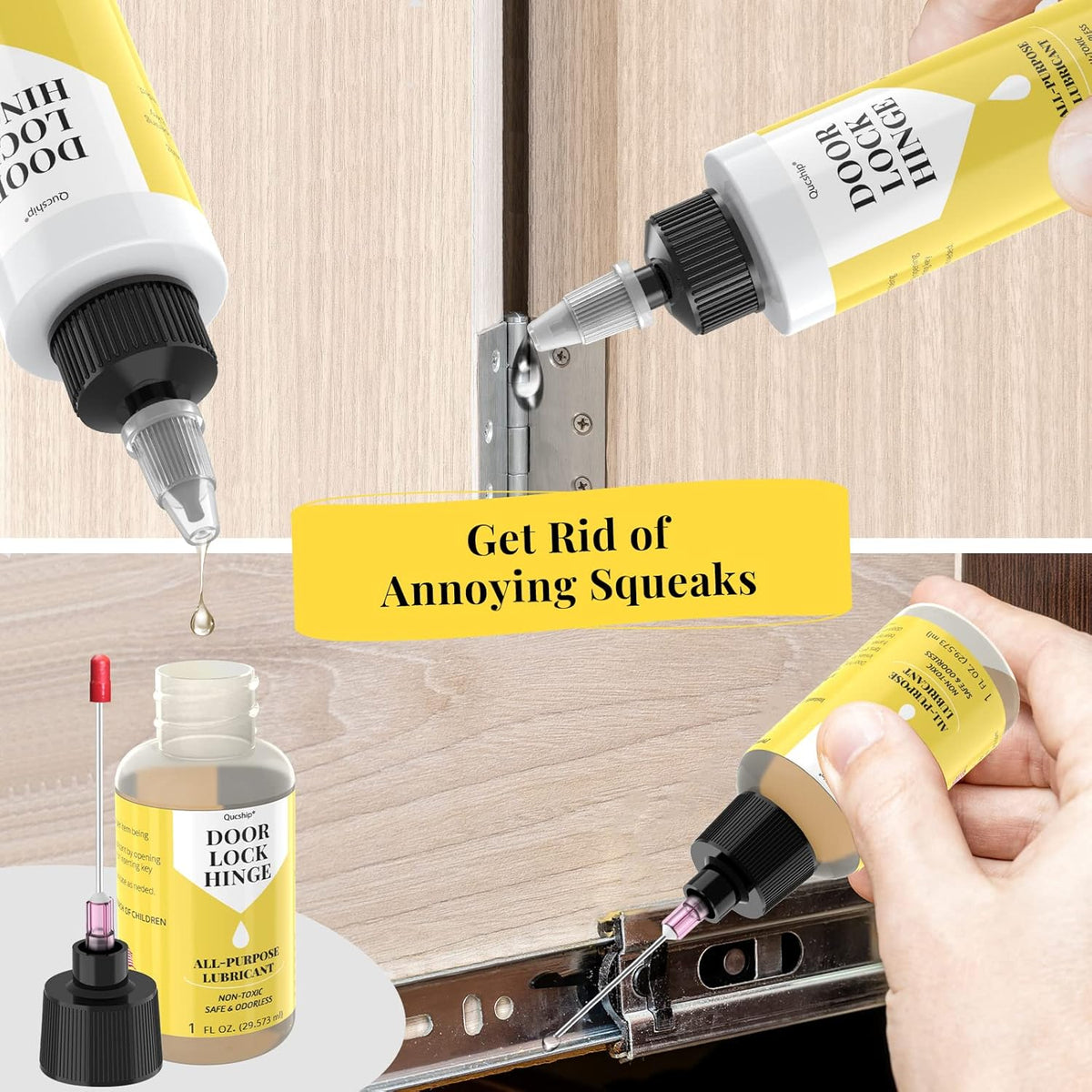 Qucship Upgraded Squeaky Hinge & Lock Lubricant Kit - 4 oz + 1 oz Needle Combo, Long-Lasting for