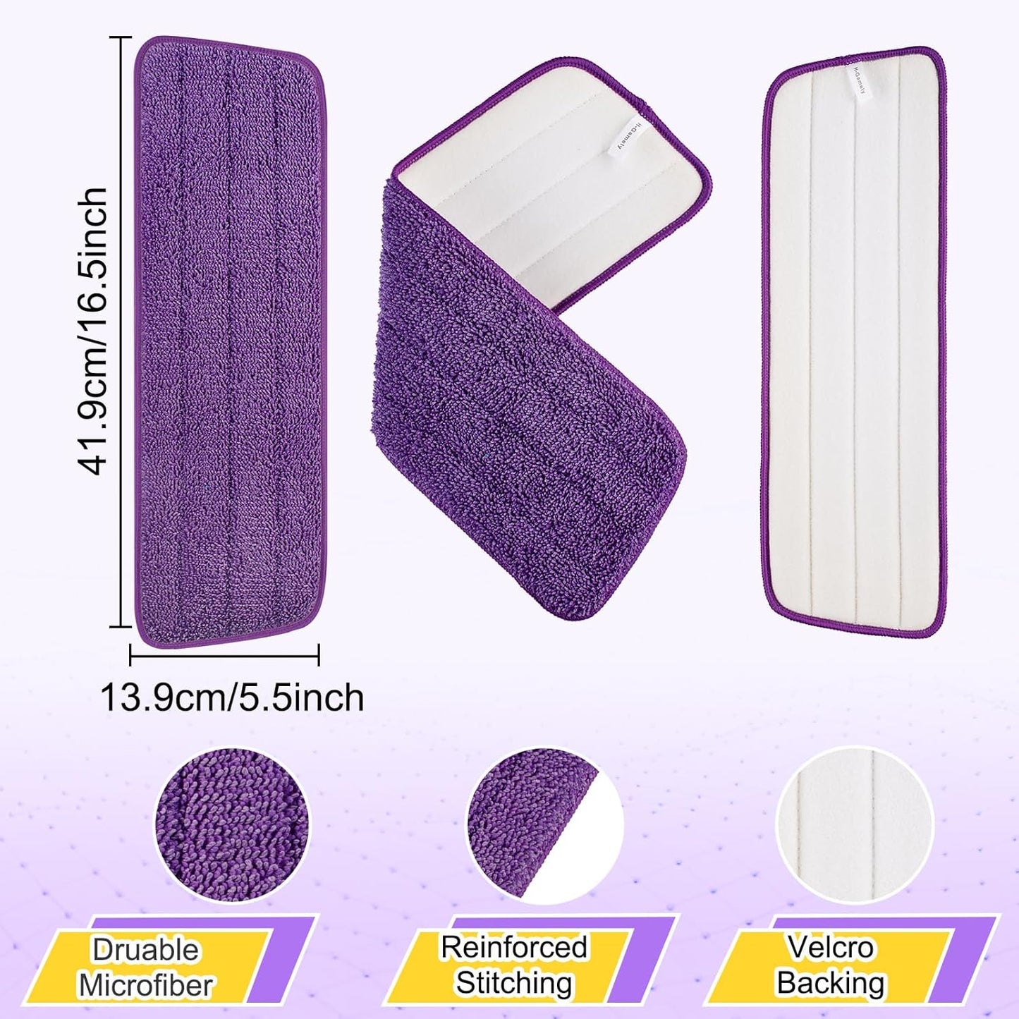 16.5 Inch Reusable Mop Pads Microfiber Spray Mop Replacement Heads for Wet/Dry Mops Compatible with