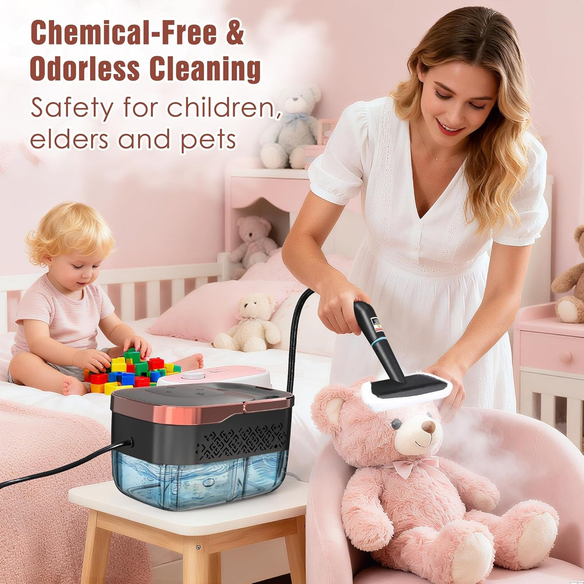 Steam Cleaner, 4 Bar High Pressure Steamer with 6-Level Adjustable, 15s Heat-Up, 42.7oz Large Tank