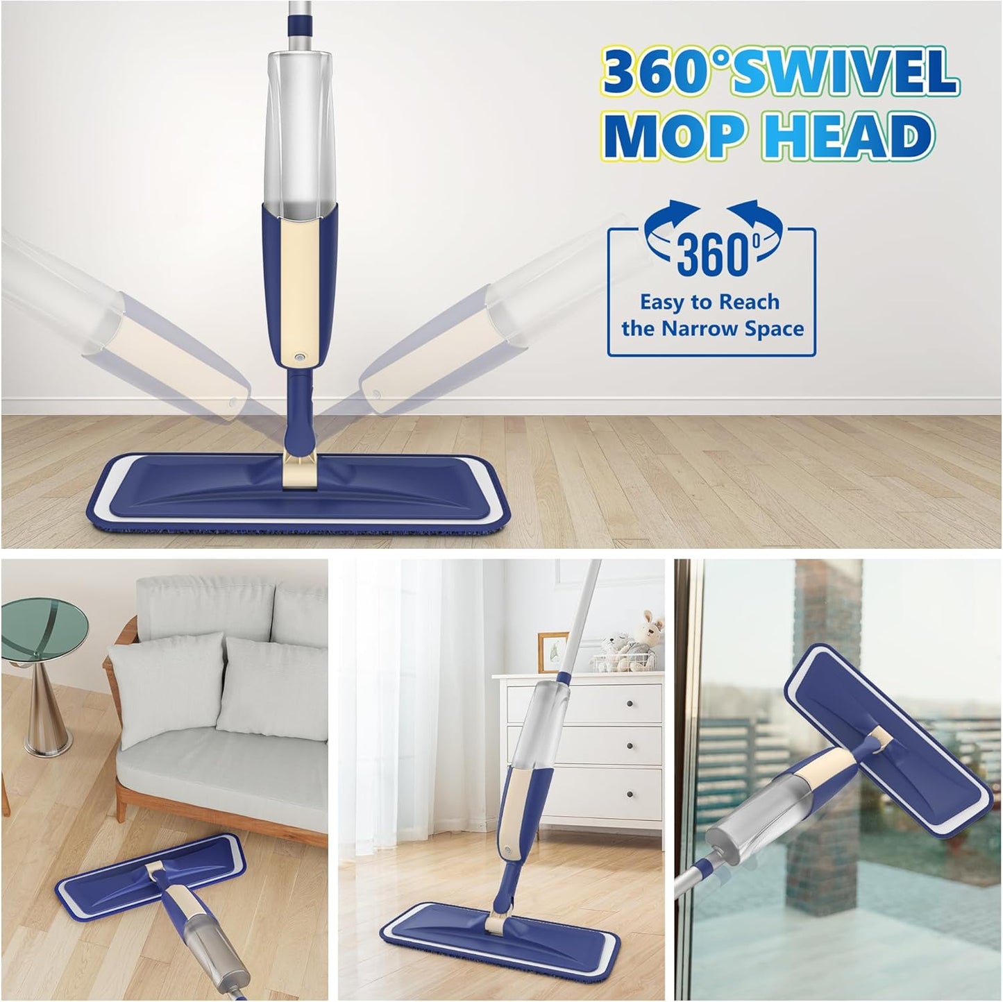 Microfiber Spray Mops for Hardwood Floor Cleaning - MEXERRIS Wet Jet Mops Dry Dust Mop with 3X