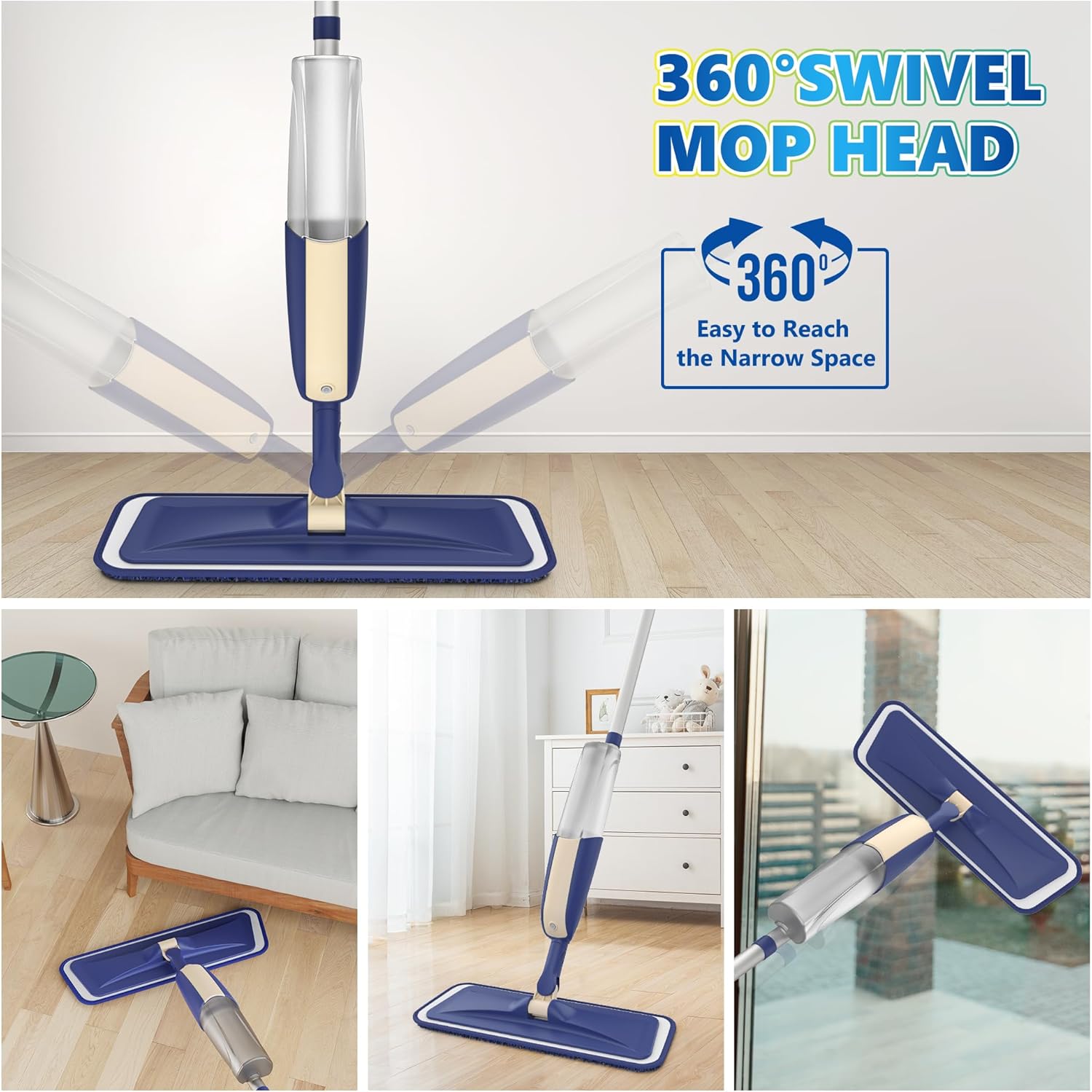 Microfiber Spray Mops for Hardwood Floor Cleaning - MEXERRIS Wet Jet Mops Dry Dust Mop with 3X