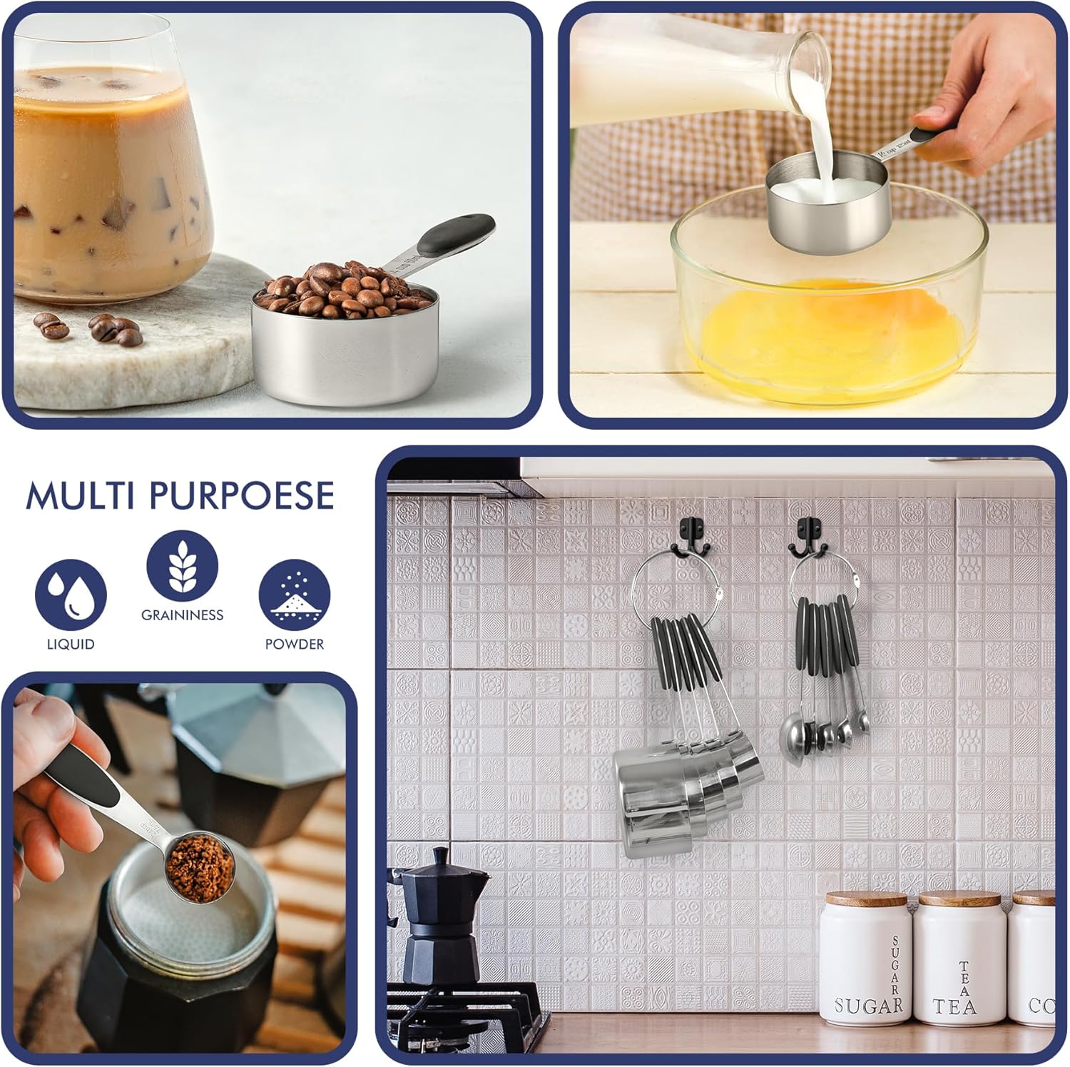 HOTEC 10-PACK Measuring Cups and Spoons Set, Kitchen Gadagets Cooking Baking,Heavy Duty &