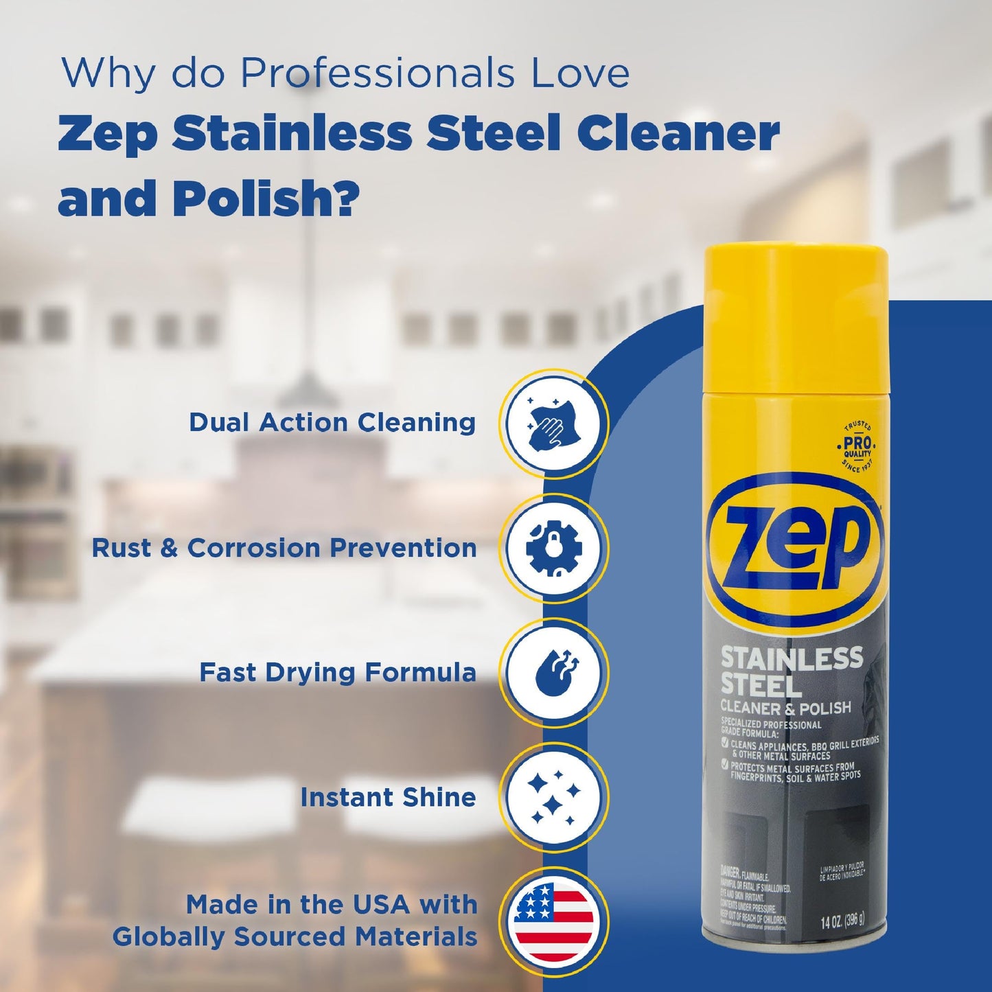 Zep Stainless Steel Cleaner and Polish 14 ounces - ZUSSTL14 - Protects Metal Surfaces from