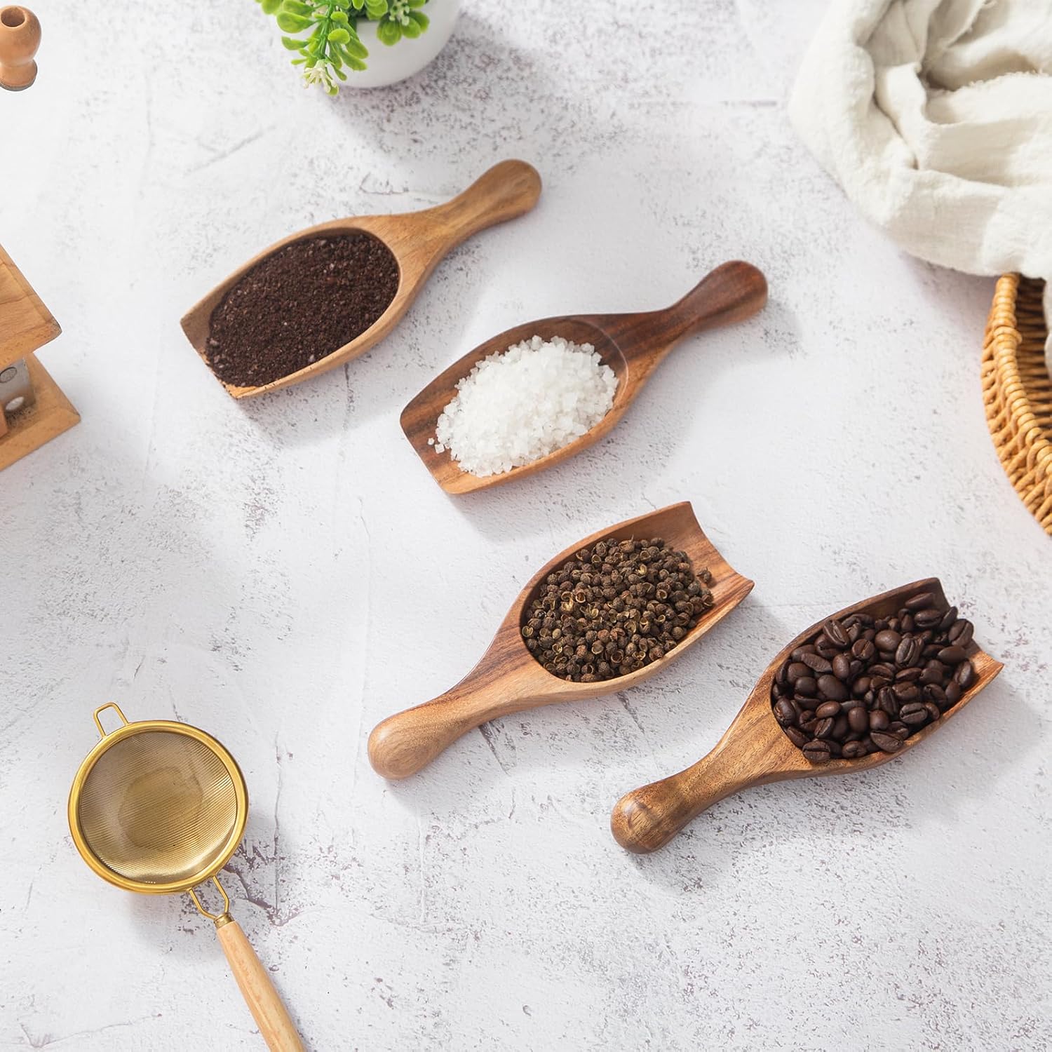 Wooden Coffee Scoop, 4 Pcs Coffee Spoons for Ground Coffee, Tea, Sugar, Wooden Scoops for Jars