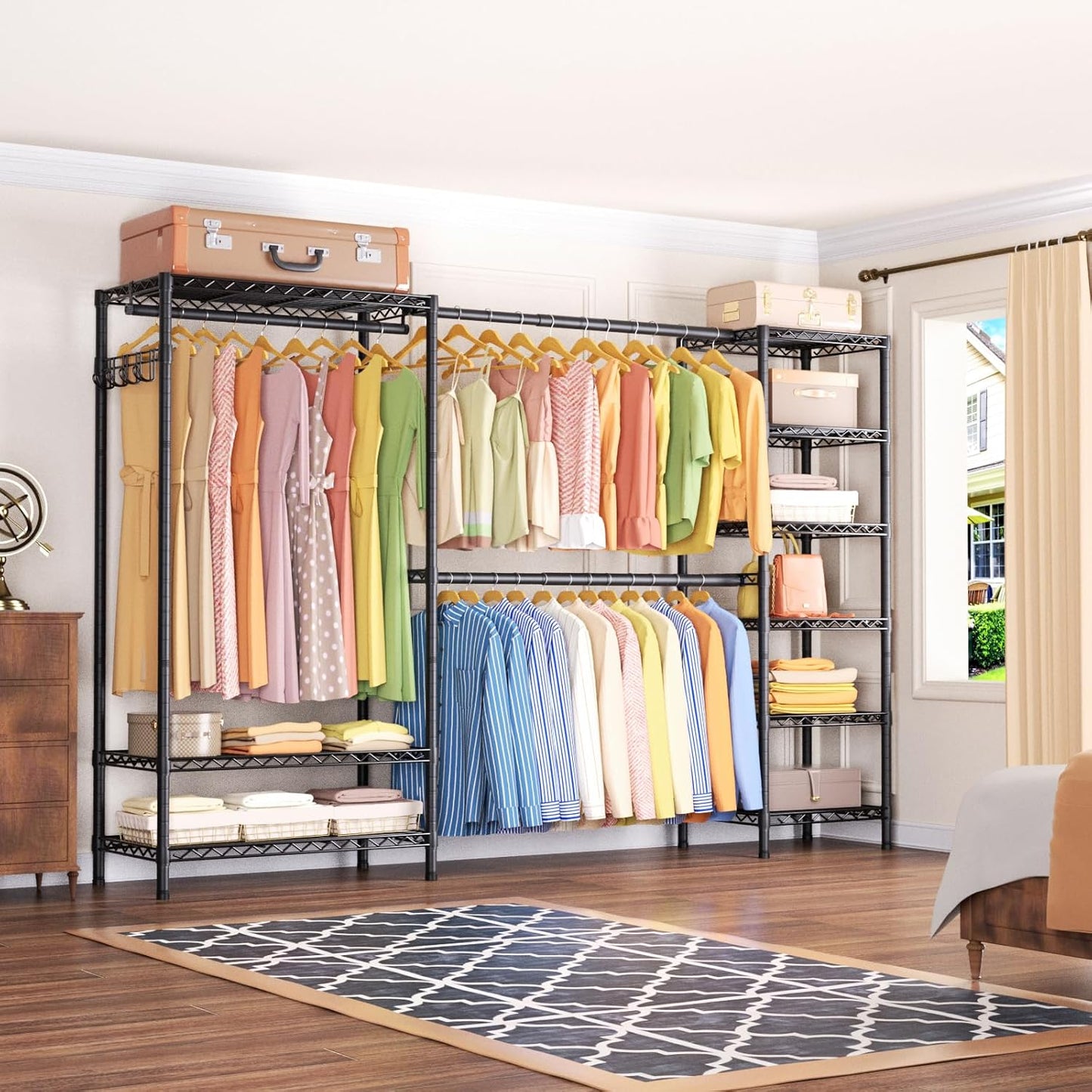 Expandable Heavy Duty Garment Rack Clothes Rack,Large Metal Closet Organizer System Storage