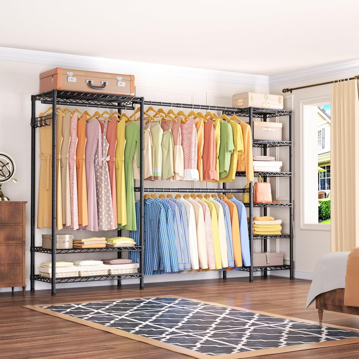 Expandable Heavy Duty Garment Rack Clothes Rack,Large Metal Closet Organizer System Storage