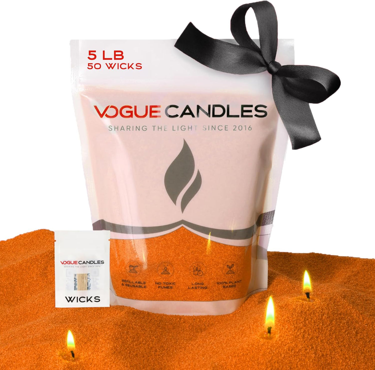 Vogue Candles 5LB Candle Sand with 50 Wicks for Custom Candle Making | Bulk Refillable Plant-Based