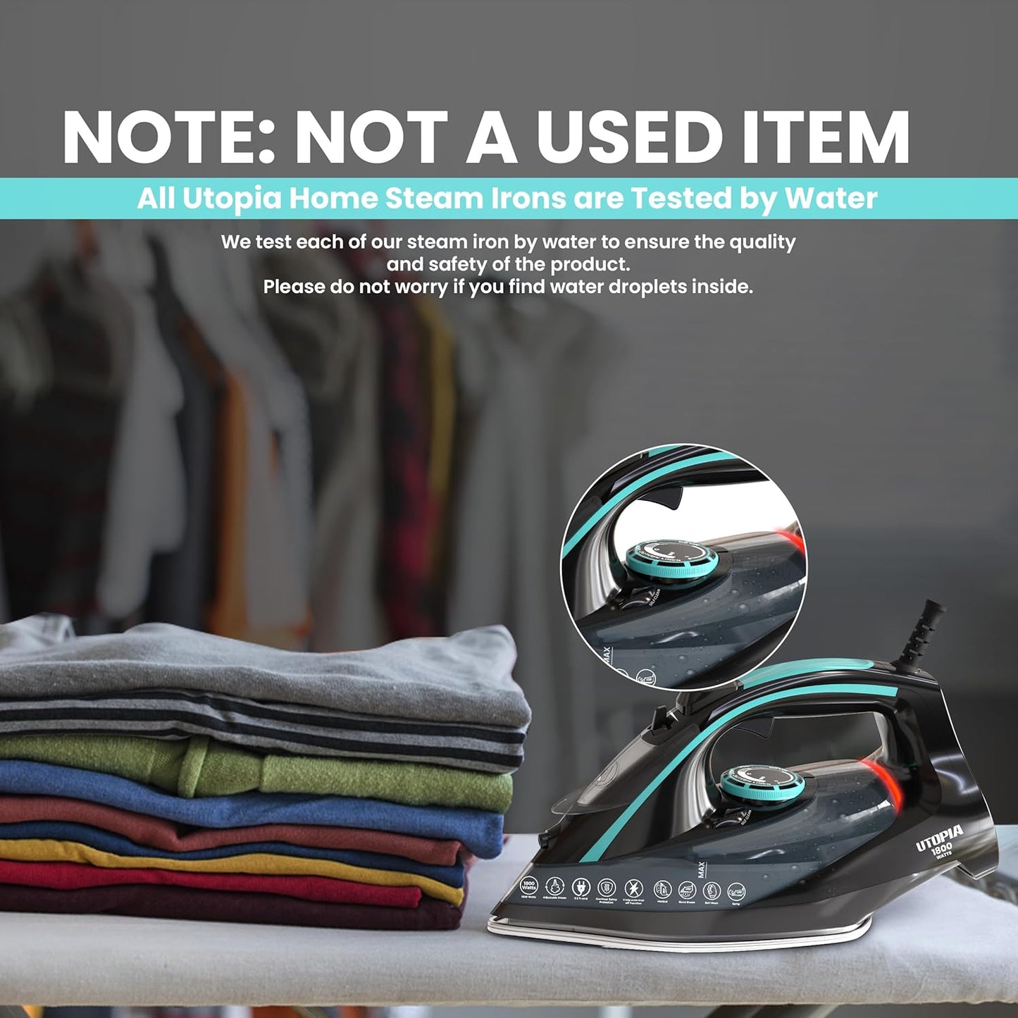 Utopia Home Steam Iron for Clothes - Non-Stick Soleplate - 1800W Clothes Iron With Auto-Off Safety