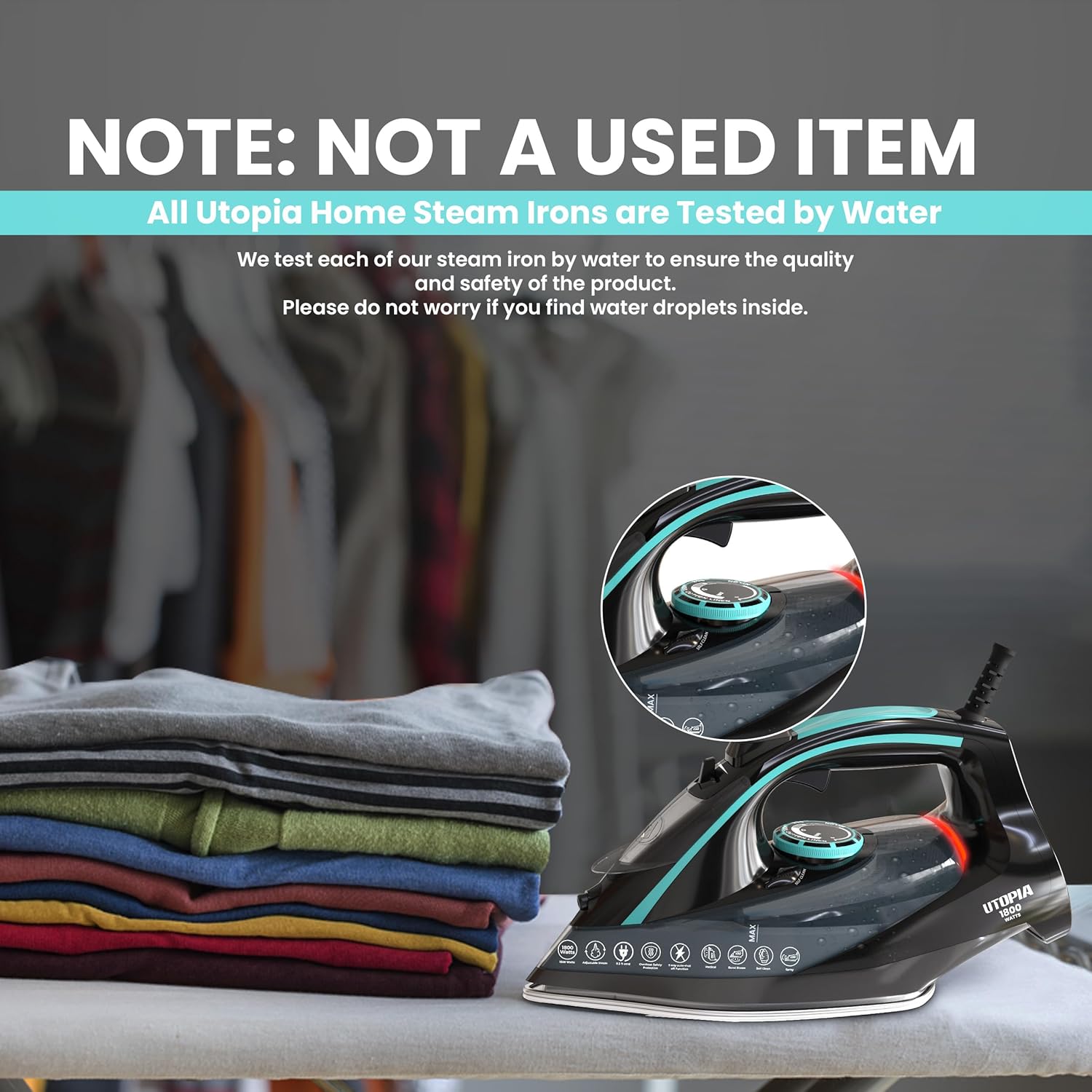 Utopia Home Steam Iron for Clothes - Non-Stick Soleplate - 1800W Clothes Iron With Auto-Off Safety
