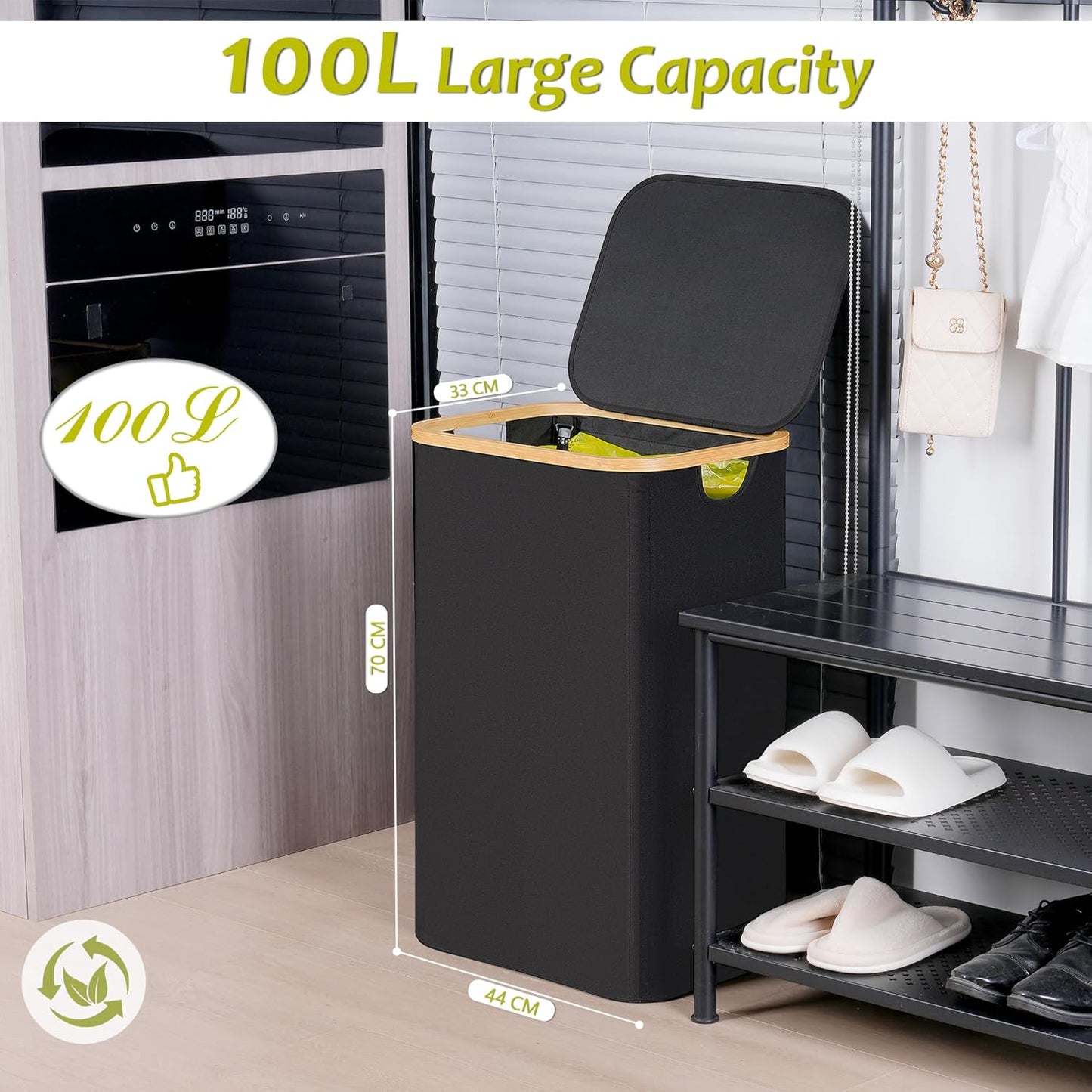 efluky Recycling Bin Holder 100L, 26 Gallon Trash Can with Lid, Garbage Bag Holder for Yellow Bags
