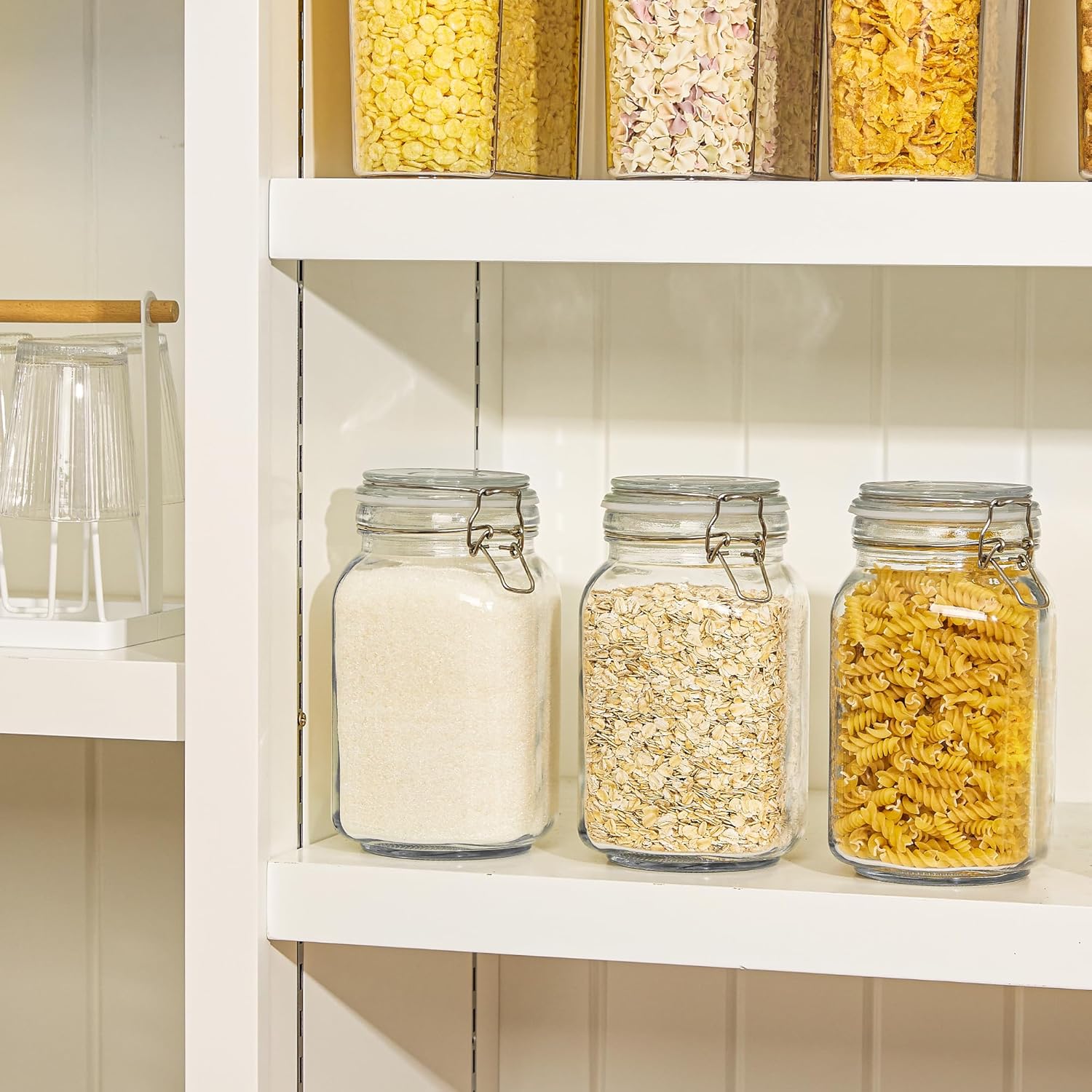 CHEFSTORY 50oz Airtight Glass Jars with Lids, 3 PCS Food Storage Canister for Kitchen & Pantry