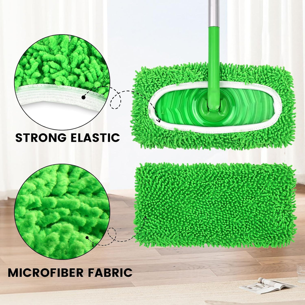 6Pcs Reusable Microfiber Mop Pads Compatible with Sweeper Mop, Replacement Wet Mopping pad Refills