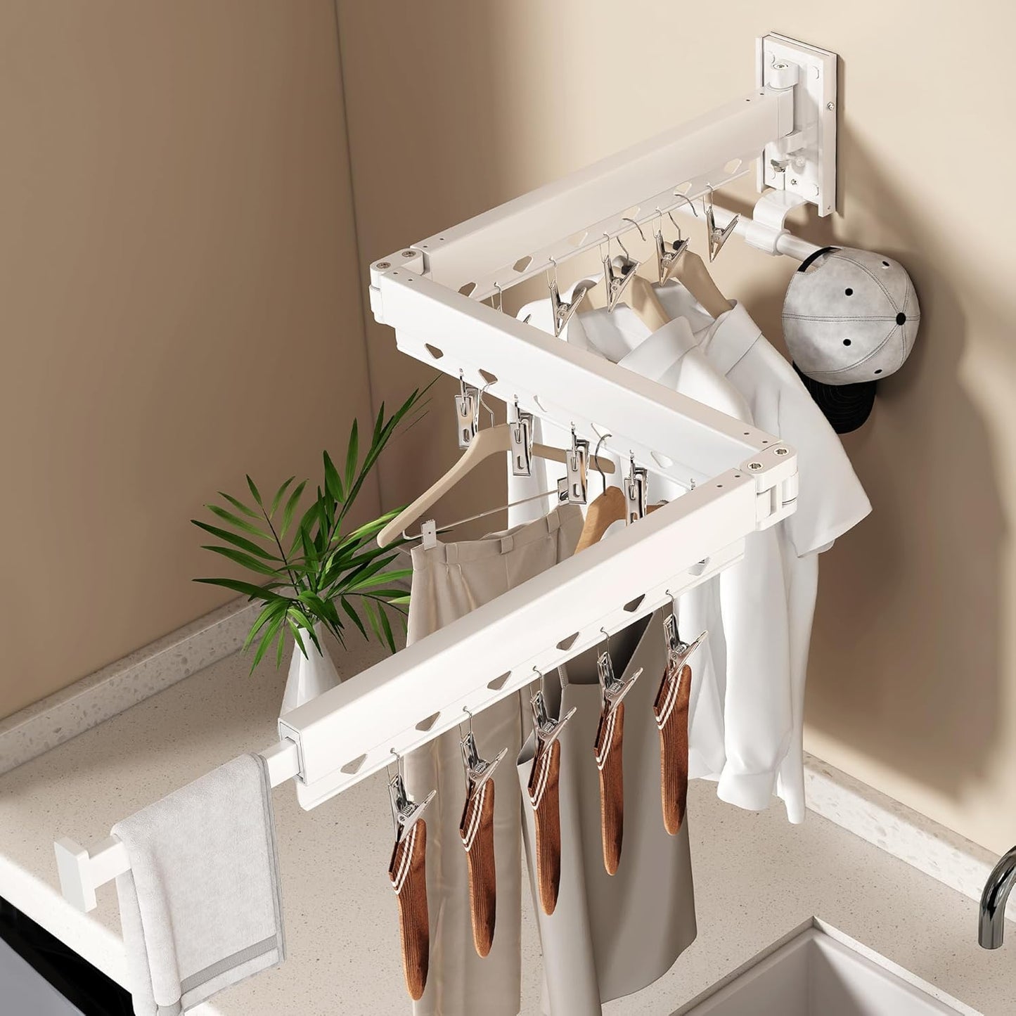 Wall Mounted Collapsible Clothes Drying Rack, Durable Space-Saving Laundry Drying Rack Clothing