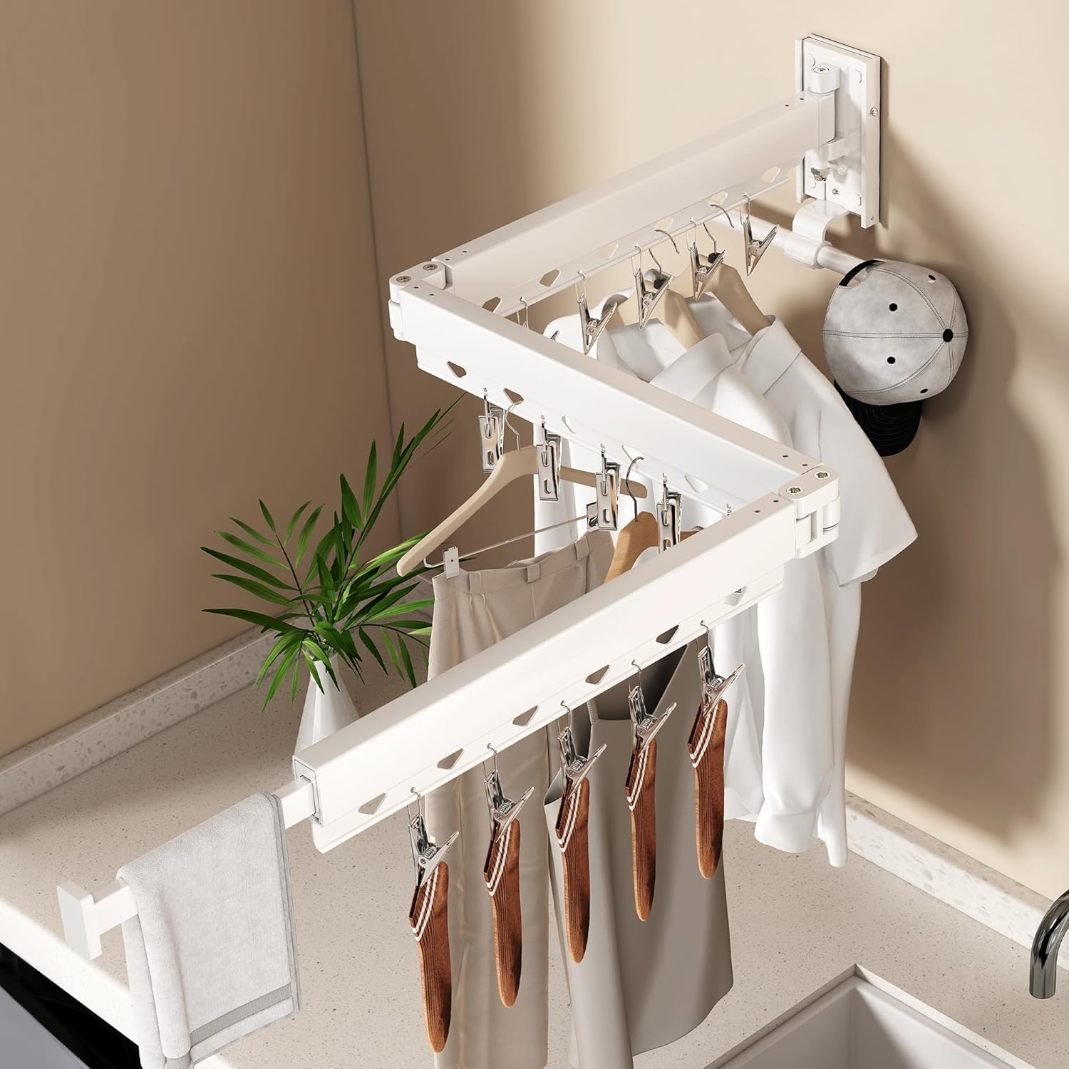 Wall Mounted Collapsible Clothes Drying Rack, Durable Space-Saving Laundry Drying Rack Clothing