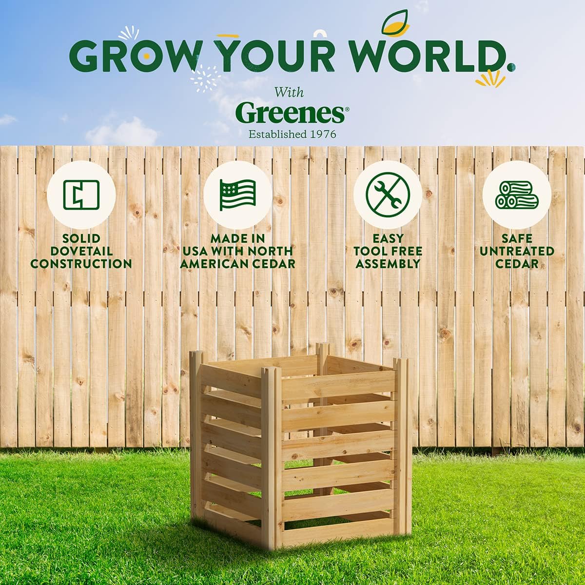 Greenes Fence Cedar Wood Composter, 24" W x 24" L x 31" H / 77.3 Gallons - Made in USA with North