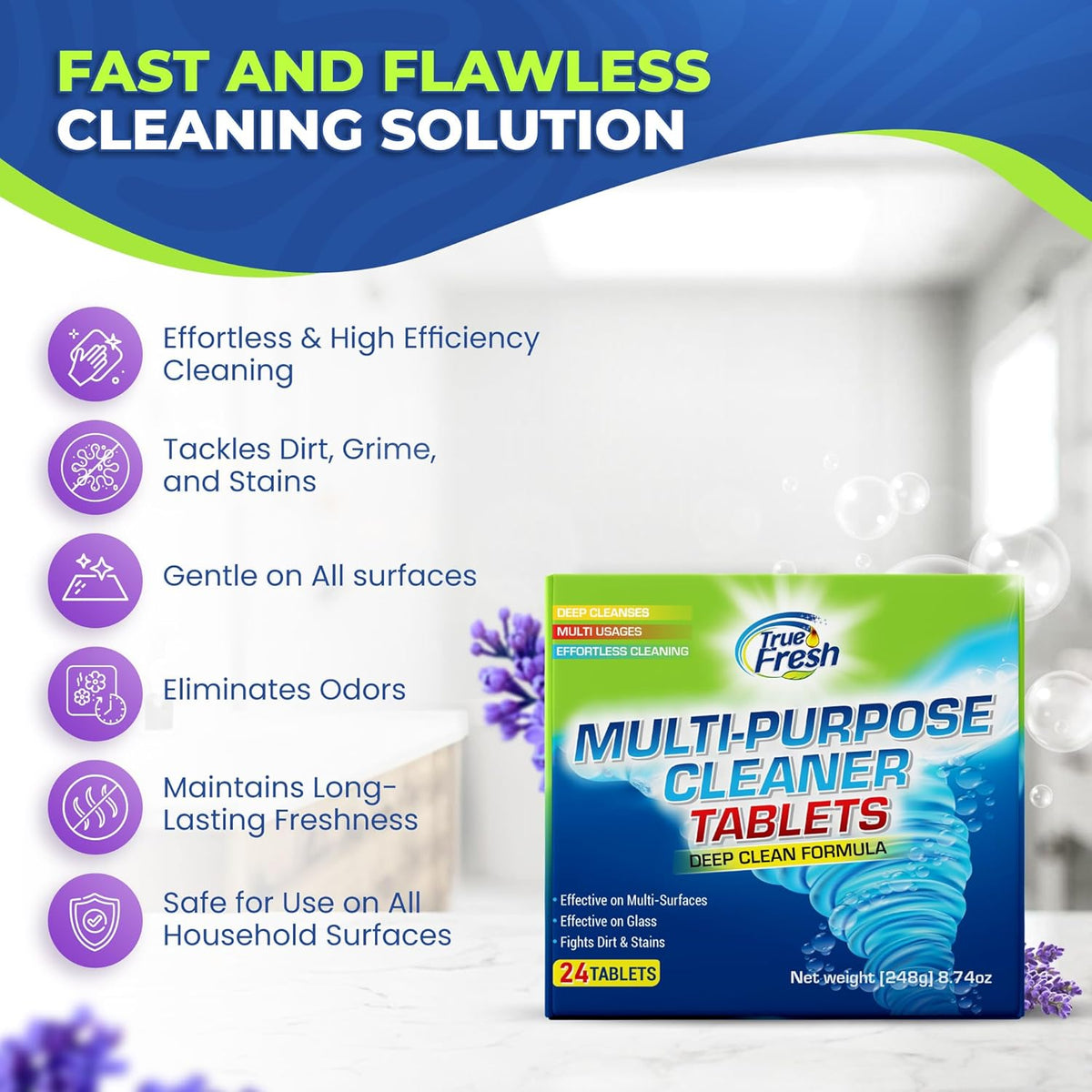 True Fresh All Purpose Cleaner Refill Tablets (24 Count) – Makes 384 fl oz, Effortless Cleaning