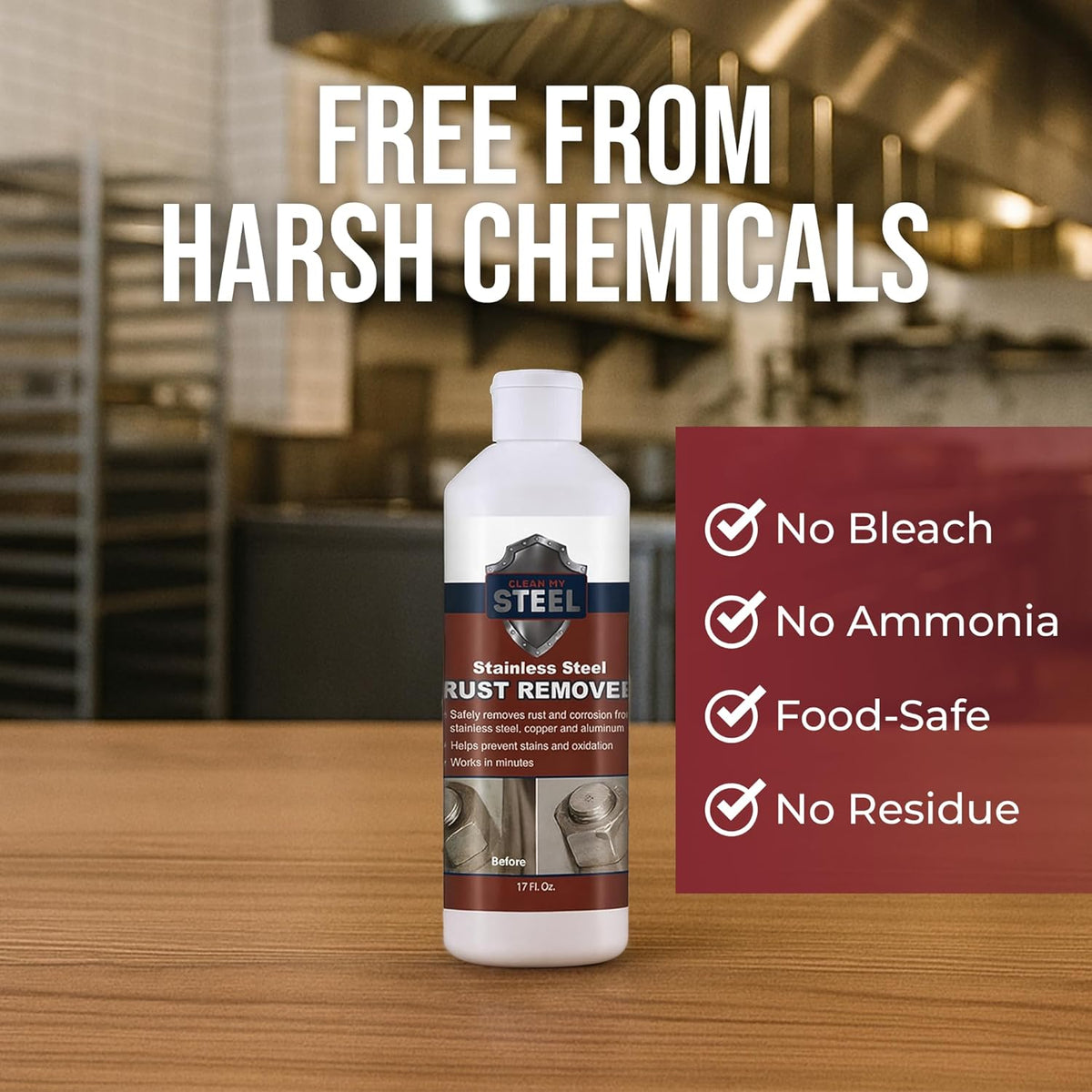Stainless Steel Rust Stain Remover & Cleaner, NSF Approved Safe for Food Areas. Non-Toxic Stainless