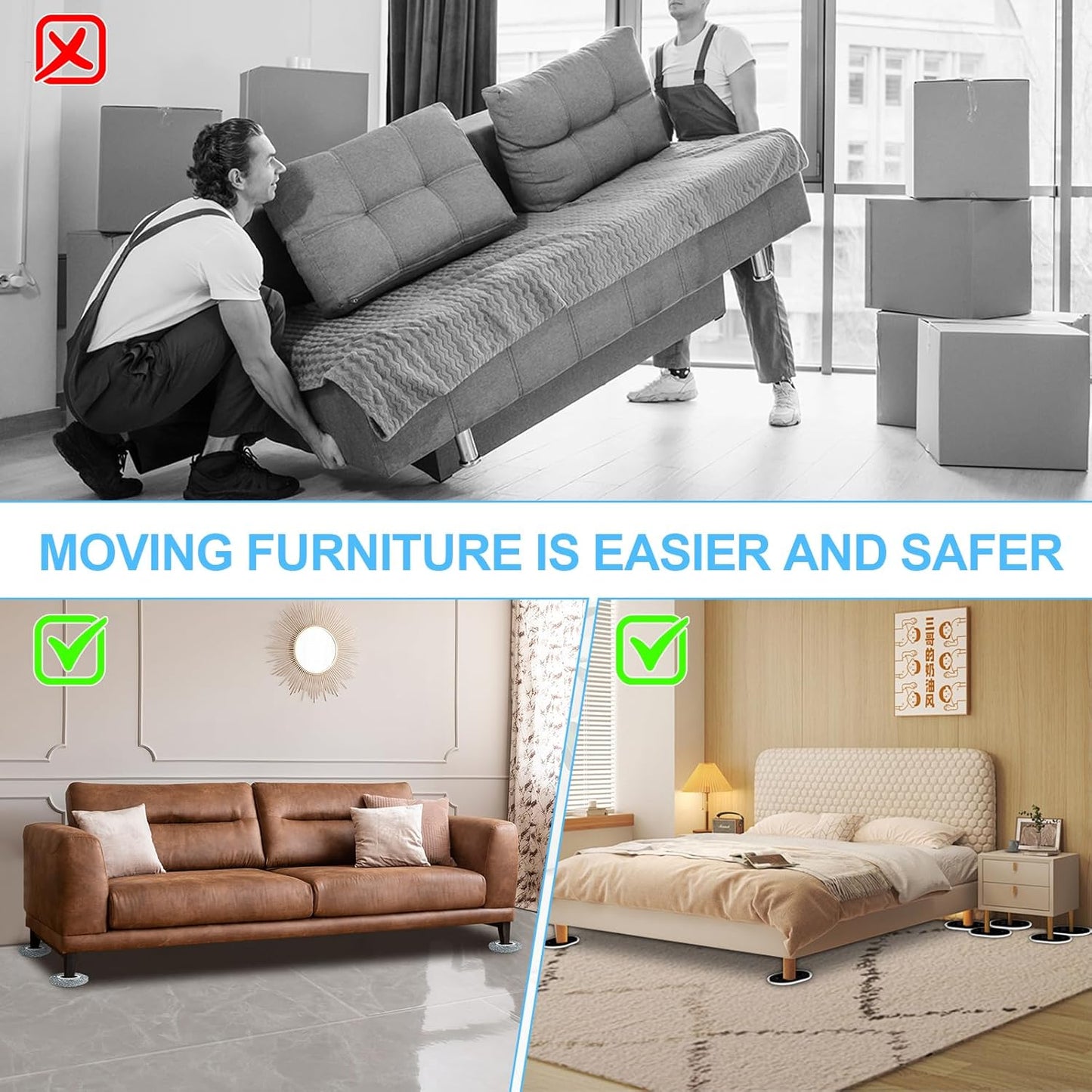 New Upgrade Furniture Movers Sliders, 8+8 Pack 5.8 * 4.3" Multi-Surface Furniture Sliders with